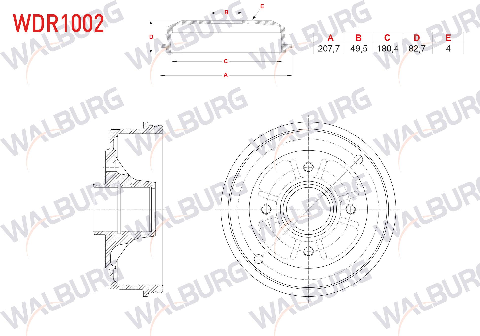 FREN KAMPANASI ARKA 4 DELIK 207,7X51,92X180,4X82,7 RENAULT 9 1.4 1985-2000 / CLIO II 1.2i - 1.4i 1998-2005