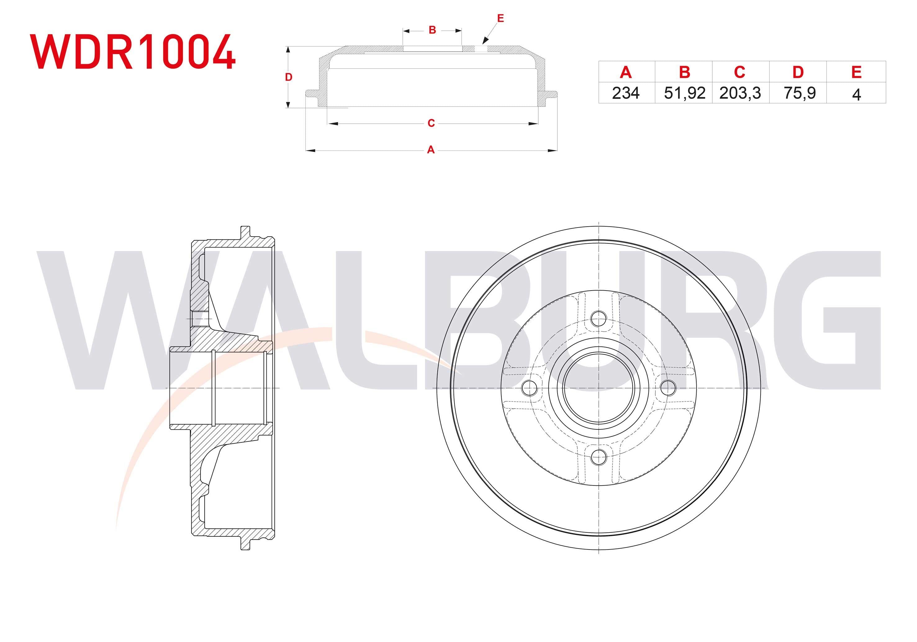 FREN KAMPANASI ARKA (ABSLI TIP) 4 DELIK 234X51,92X203,3X75,9 RENAULT CLIO II, III 1998-2012 / MEGANE II 2002-2008 / SYMBOL II 2008-2012 / MODUS 2004- / DACIA LOGAN 2004-2012 / R19