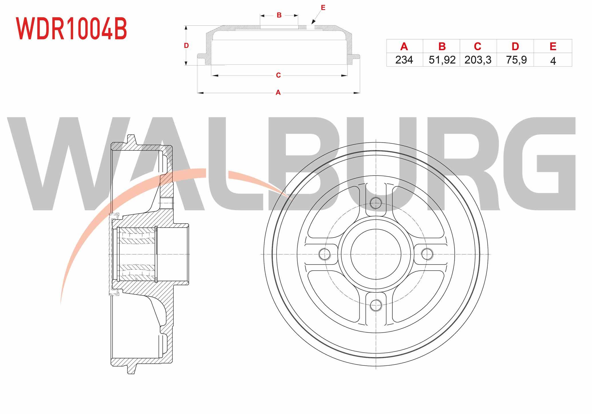 FREN KAMPANASI ARKA RULMANLI 4 DELIK 234X51,92X203,3X75,9 RENAULT CLIO II 1998-2005/ MEGANE II 2002-2008 / SYMBOL II 2008-2012 /DACIA LOGAN 2004-2012/ R19