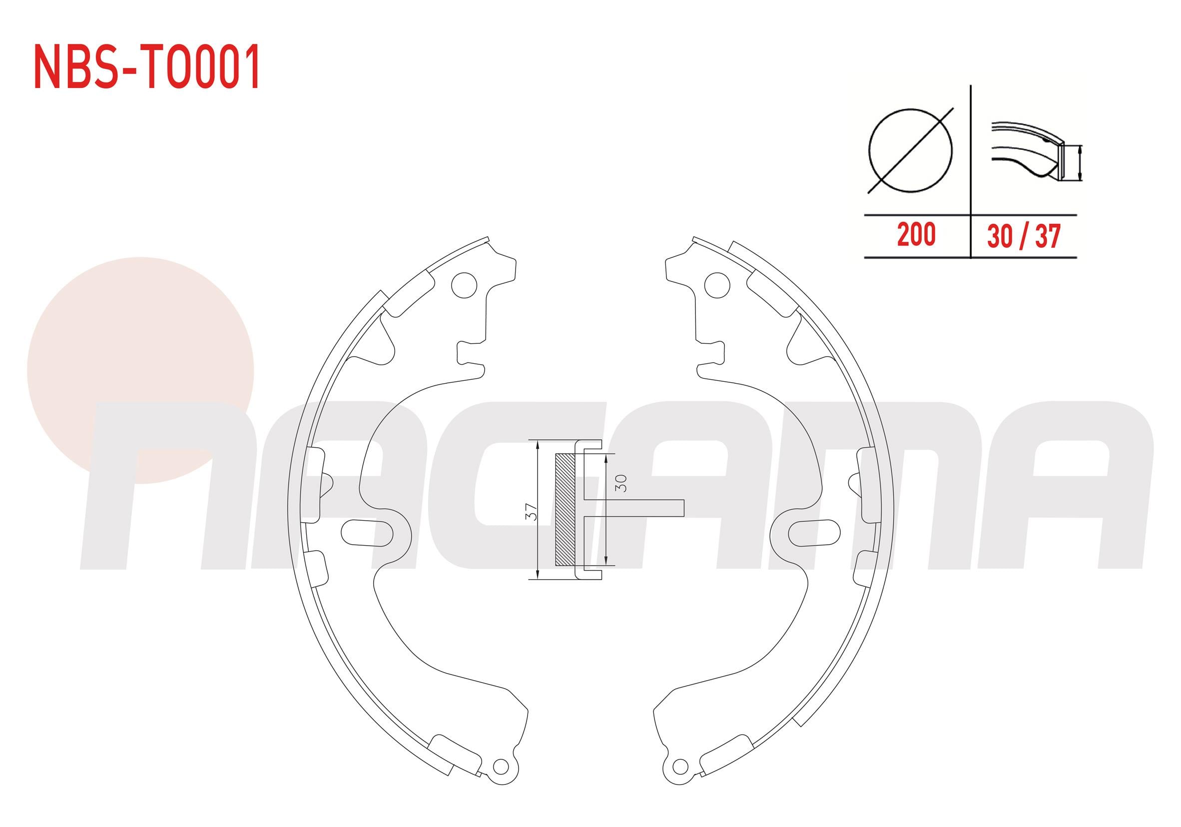 FREN PABUC BALATA ARKA 200X30/37mm TOYOTA COROLLA (E9) 1.3 - 1.6 - 1.8 D 1987-1993/ COROLLA (E10) 1.3i - 1.6i 1992-1997/ COROLLA (E11) 1.4i - 1.6i 1997-2002