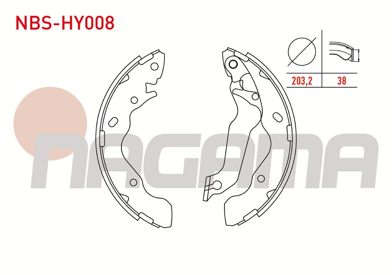 FREN PABUC BALATA ARKA LEVYELI 203,2X38mm HYUNDAI ACCENT ADMIRE 1.3 - 1.5 CRDI 2003-2006/ACCENT II 1.3i - 1.5i - 1.6i 2000-2005