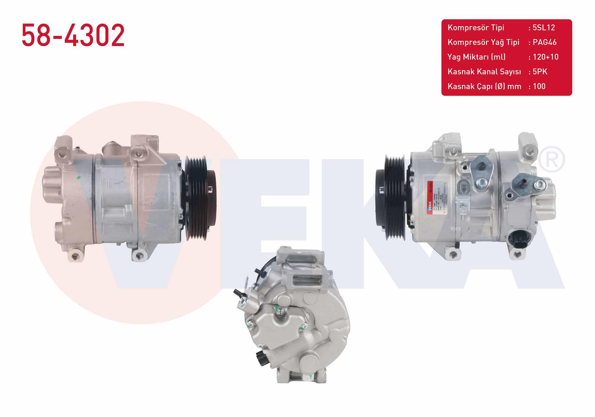 KLIMA KOMPRESORU 5PK 100mm TOYOTA AVENSIS (T25) 2.0 D-4D 2003-2008 / VERSO 2.0 D-4D 2004-2009