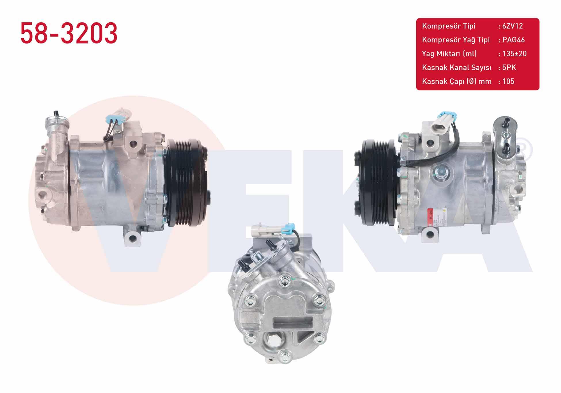 KLIMA KOMPRESORU 5PK 105mm OPEL ASTRA G 1.4 16v (Z 14 XE) 1.6 16v - 1.8 16v 1998-2005 / CORSA C 1.4 (F08, F68) 2000-2006 / MERIVA A 1.6 - 1.8 2003-2010