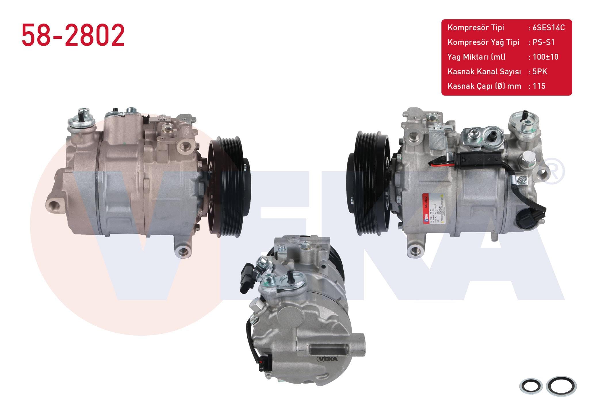 KLIMA KOMPRESORU 5PK 115mm MERCEDES A SERISI (W176) A 180 - A 180 CDI - A 200 - A 200 CDI 12-/ B SERISI (W246) B 160 - B 180 - B 180 CDI - B 200 11-/ CLA (C117) 180 - 200 13-/ GLA (X156) GLA 200 13-