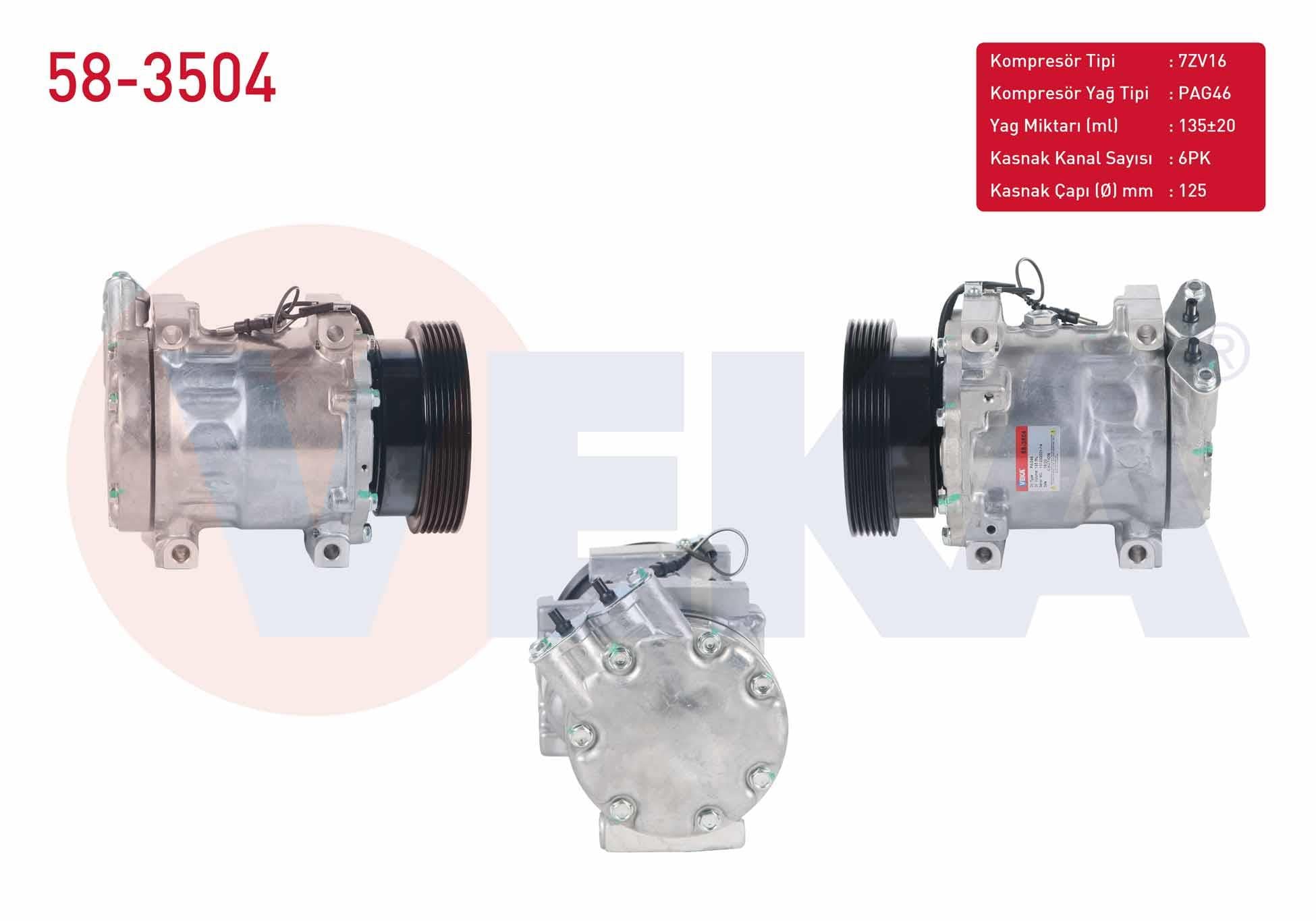 KLIMA KOMPRESORU 6PK 125mm DACIA DUSTER 1.5 DCI - 1.6 16v 2010- / LOGAN 1.5 DCI 2004-2012 / SANDERO 1.5 DCI 2008-2013