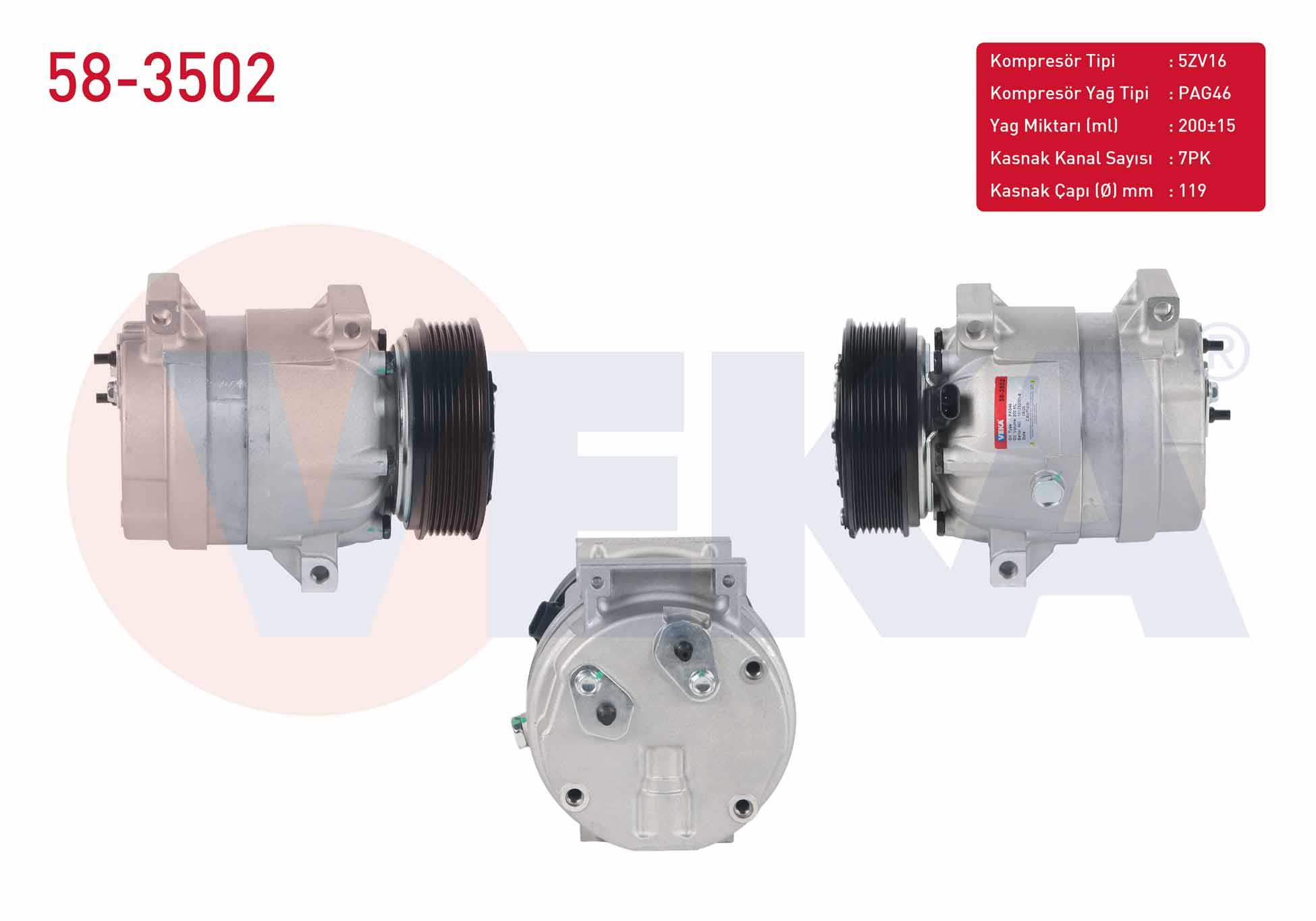 KLIMA KOMPRESORU 7PK 119mm OPEL MOVANO A 2.5 CDTI 2001-2010/ RENAULT MASTER II 2.2 DCI 1998-2010/ TRAFIC II 1.9 DCI 2001-2014