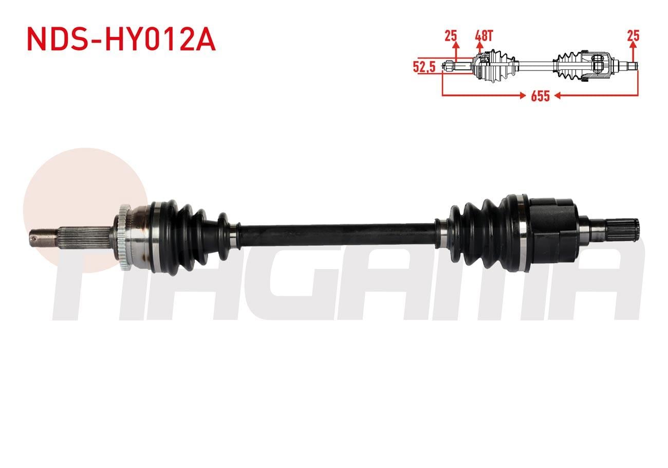 KOMPLE AKS ON SOL ABSLI 48 DIS UZUNLUK 655mm HYUNDAI I20 (PB, PBT) 1.2 M-T 2008-2015