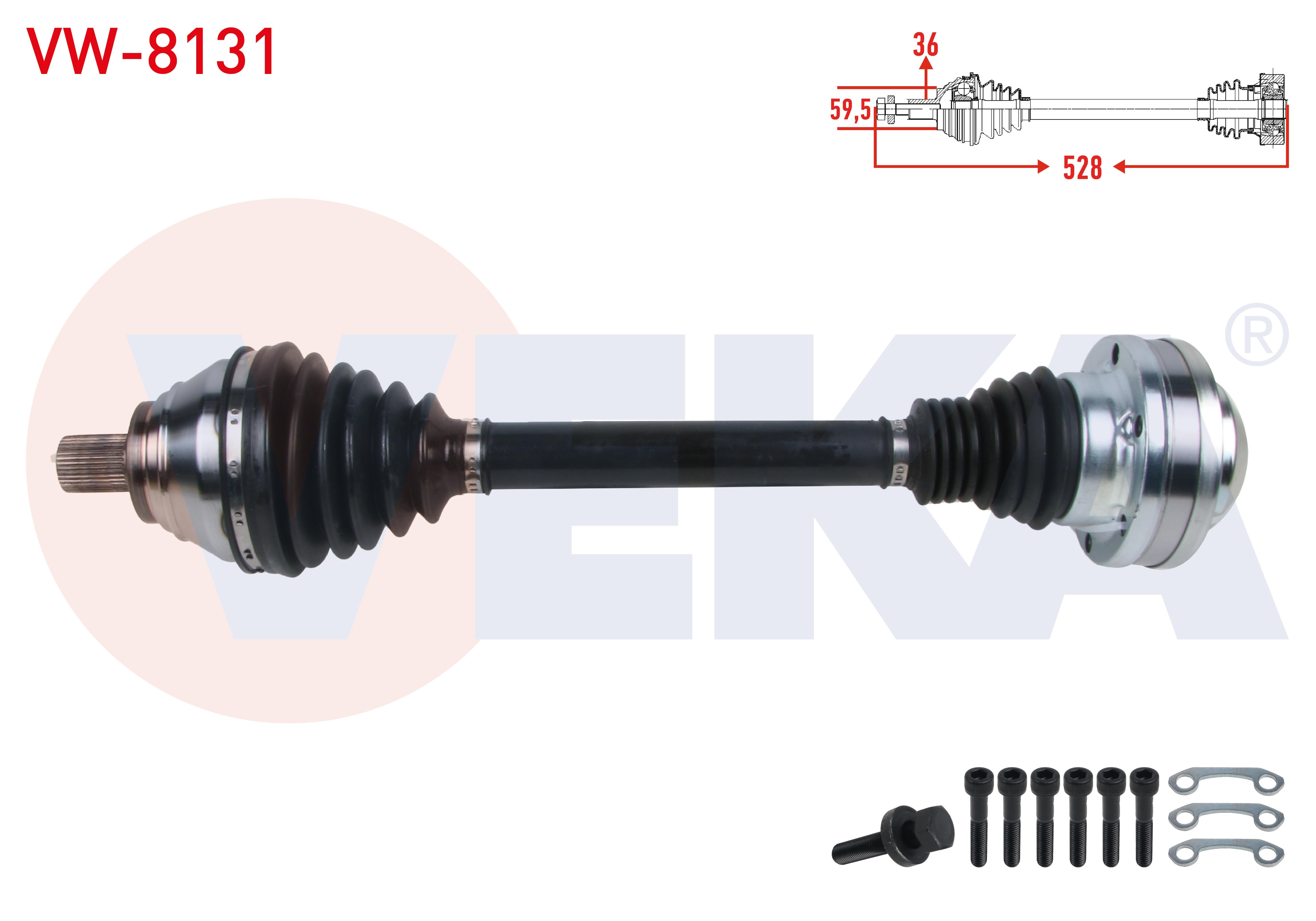 KOMPLE AKS ON SOL UZUNLUK 528mm VOLKSWAGEN SCIROCCO 1.4 TSI A-T 2008-2017/ GOLF VI 1.4 TSI A-T 2008-2013/ PASSAT 1.4 TSI A-T 2005-2008/ AUDI A3 1.4 TFSI A-T 2007-2008/ OCTAVIA 1.4 TSI A-T 2008-2013
