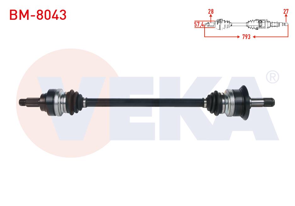KOMPLE AKS SAG ARKA UZUNLUK 793mm BMW 116i - 118i (F20,F21) 2010- / 316i - 320i (F30) 2011-