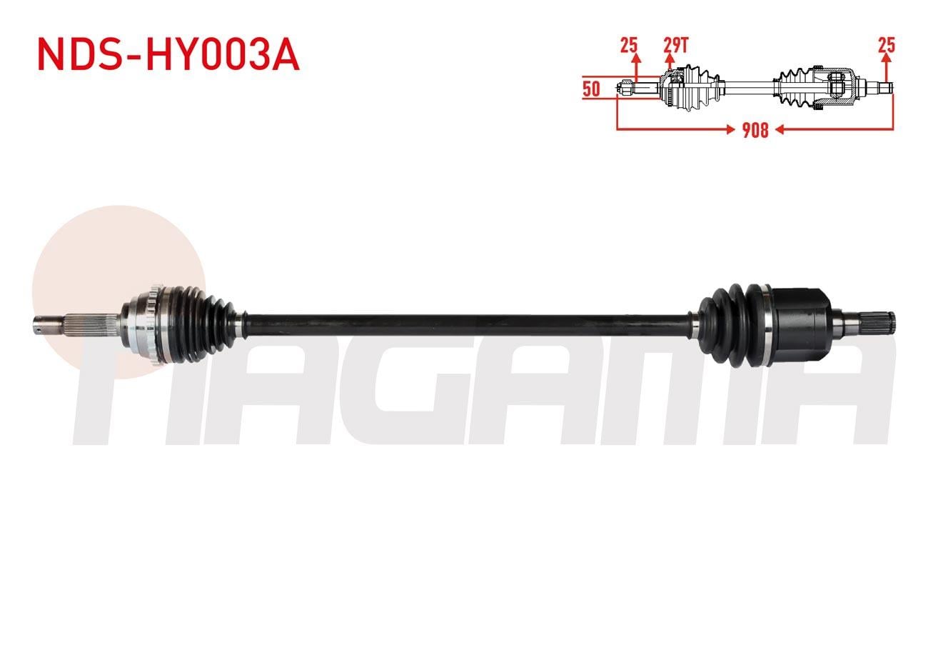 KOMPLE AKS SAG ON ABSLI 29 DIS UZUNLUK 908mm HYUNDAI ACCENT ADMIRE 1.3 - 1.5 - 1.6 2003-2006/ ACCENT MILENIUM 1.3 - 1.5 - 1.6 2000-2003