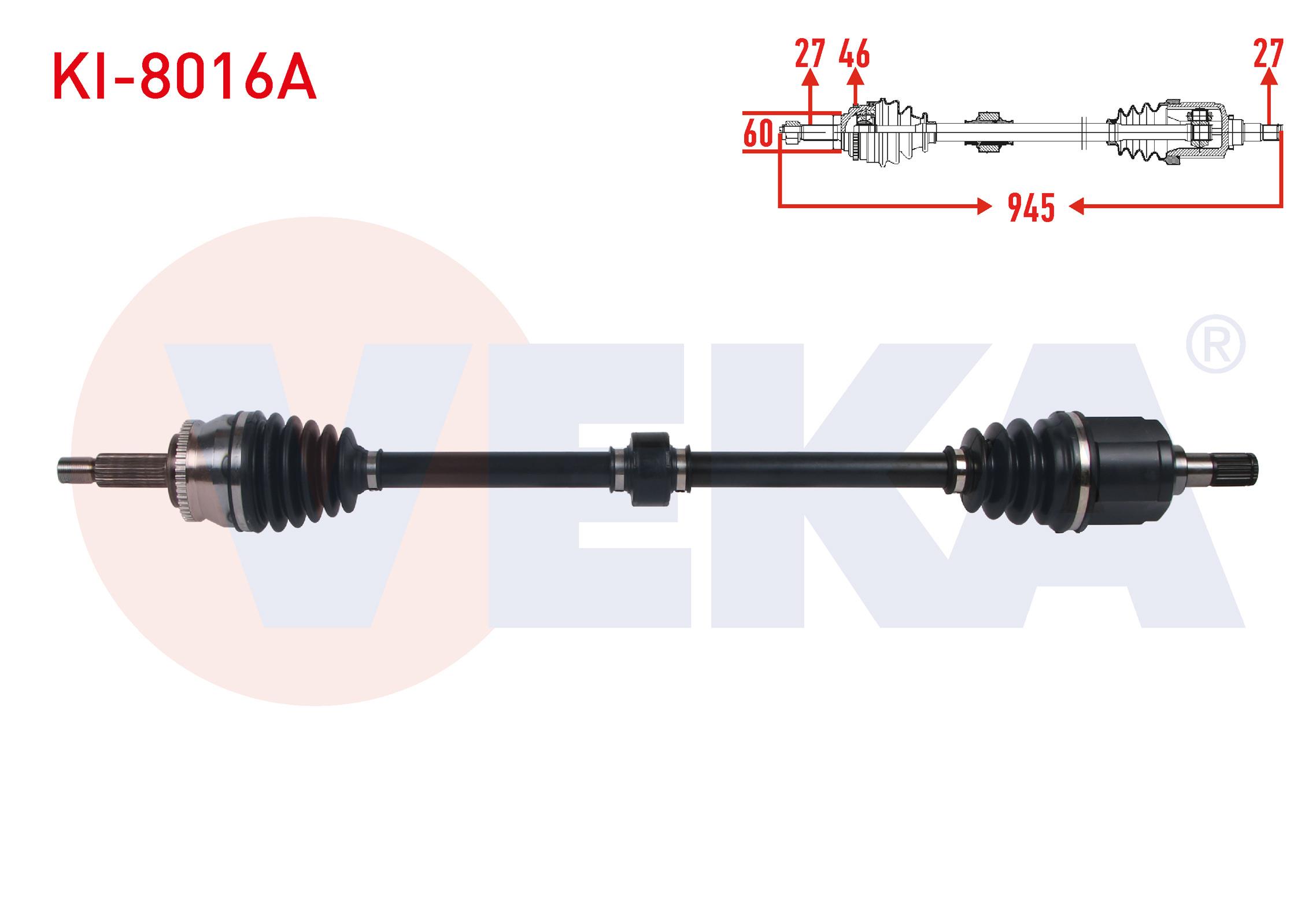 KOMPLE AKS SAG ON ABSLI 47 DIS UZUNLUK 947mm KIA SOUL I (AM) 1.6 CRDI M-T 2011- / CEED 1.6 CRDI M-T 2006-2012 / PRO CEED 1.6 CRDI 1.6 M-T 2008-2013