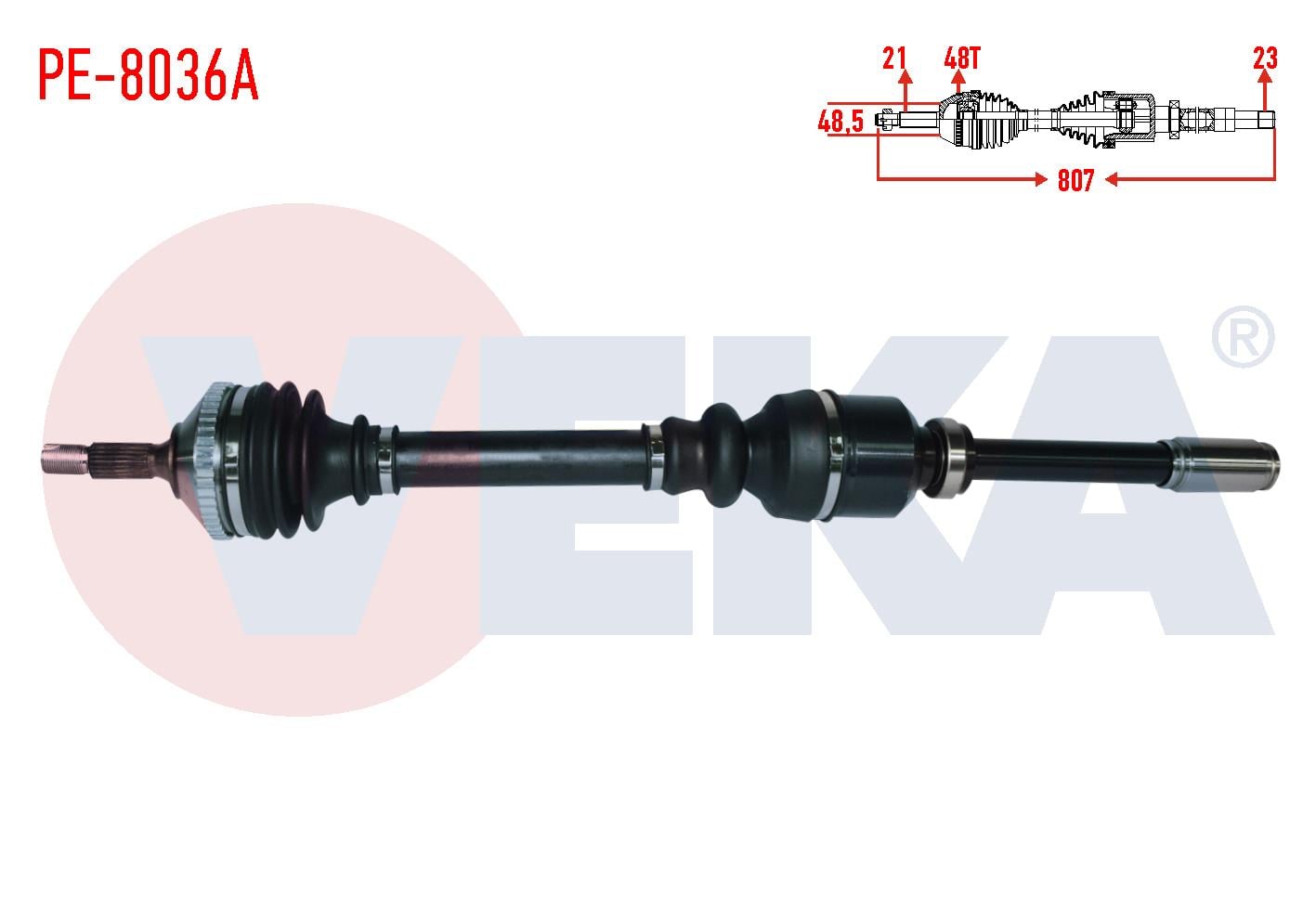 KOMPLE AKS SAG ON ABSLI 48 DIS UZUNLUK 807mm PEUGEOT 206 1.4i 16v A-T (SNZ.AL4 23 DIS) 1998-2006