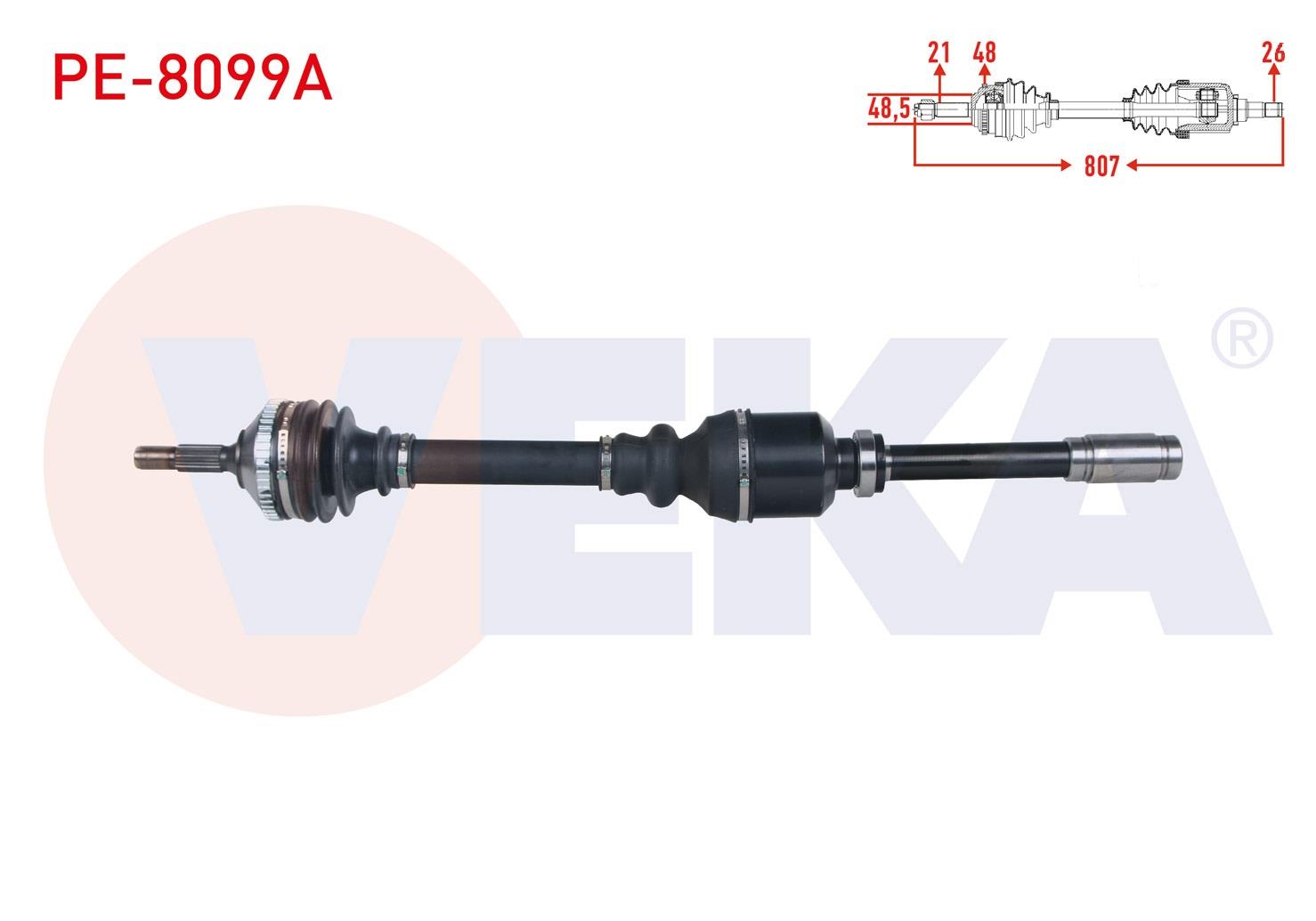 KOMPLE AKS SAG ON ABSLI 48 DIS UZUNLUK 807mm PEUGEOT 206 1.4i 16v A-T (SNZ.AL4 26 DIS) 1998-2006