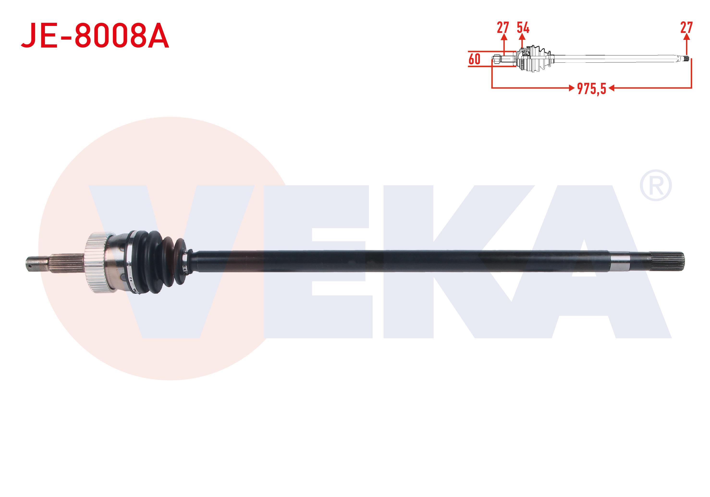 KOMPLE AKS SAG ON ABSLI 54 DIS UZUNLUK 975,5mm JEEP CHEROKEE (XJ) 2.5 TD - 4.0i 84-01 / GRAND CHEROKEE I (ZJ) 4.0 - 5.2 91-99 / WRANGLER I (YJ,SJ) 2.5 - 4.0 86-96 / WRANGLER II (TJ) 2.5 - 4.0 96-08