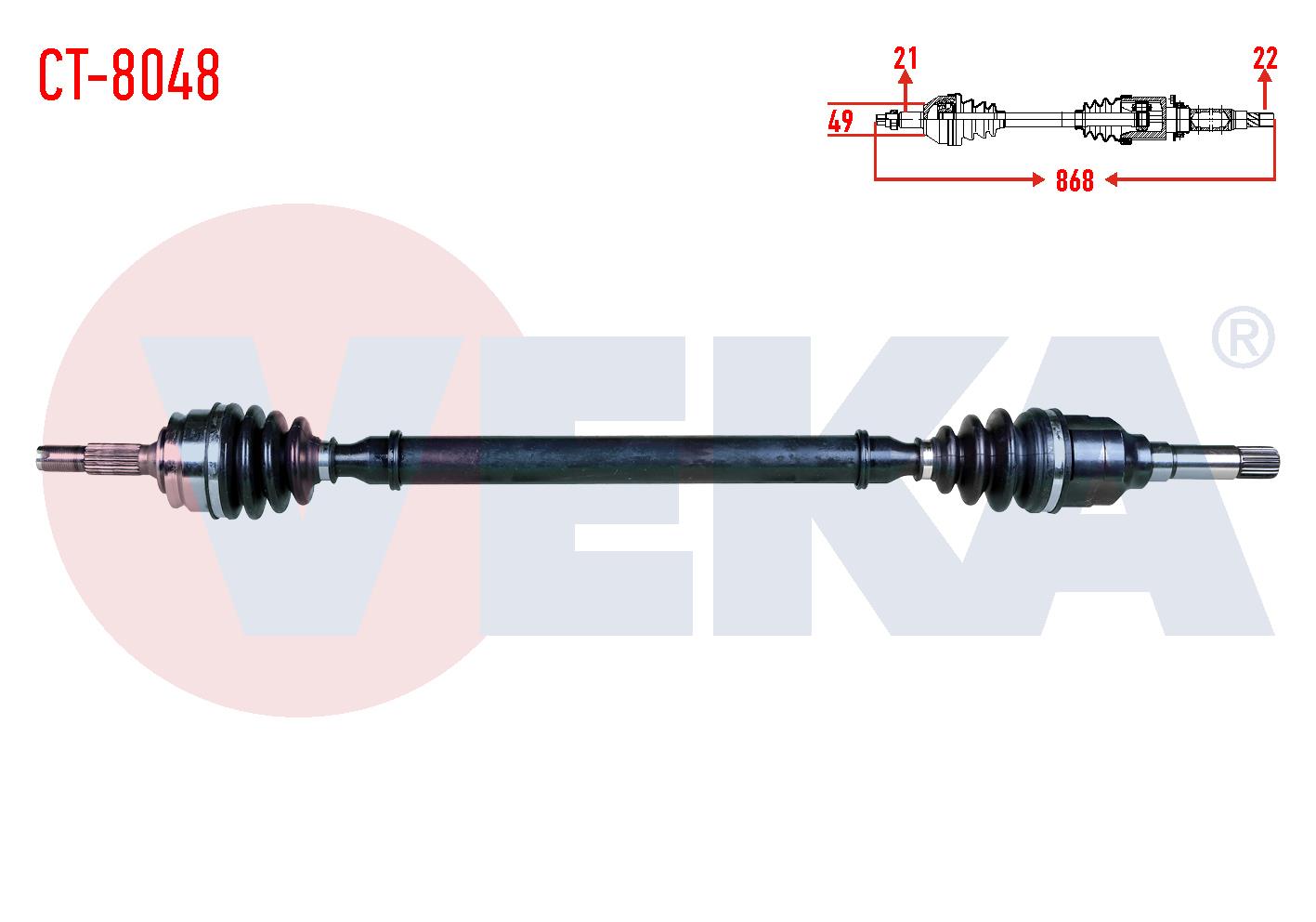 KOMPLE AKS SAG ON CITROEN C3 II 1.4 HDI M-T 21X22X49 UZUNLUK 868mm 2009-2016