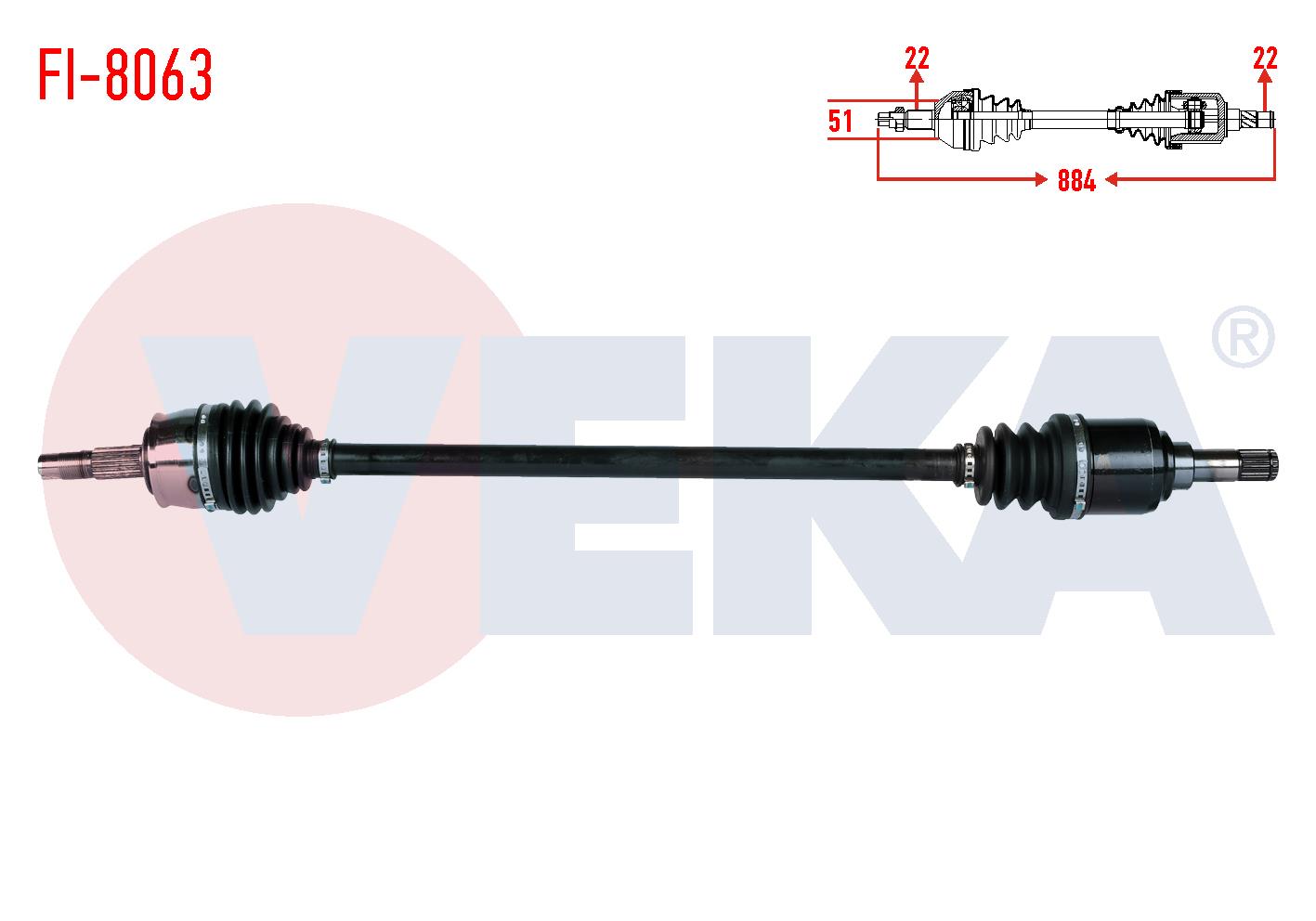 KOMPLE AKS SAG ON FIAT GRANDE PUNTO (199) 1.2 MPI M-T UZUNLUK 884mm 2005-2012