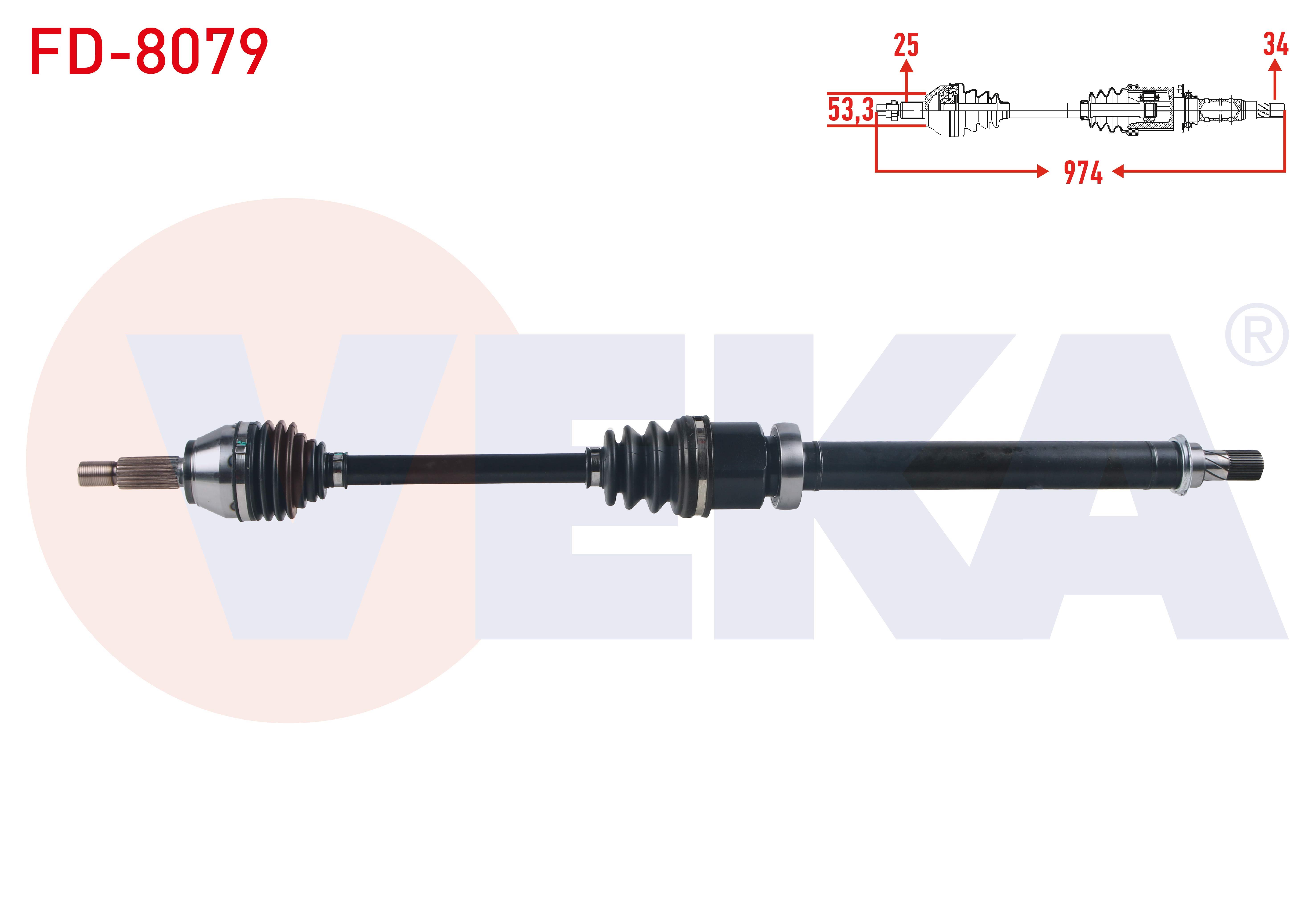 KOMPLE AKS SAG ON FORD FIESTA VI 1.0 - 1.6 Ti A-T 2012- / B-MAX 1.6i A-T UZUNLUK 974mm 2012-
