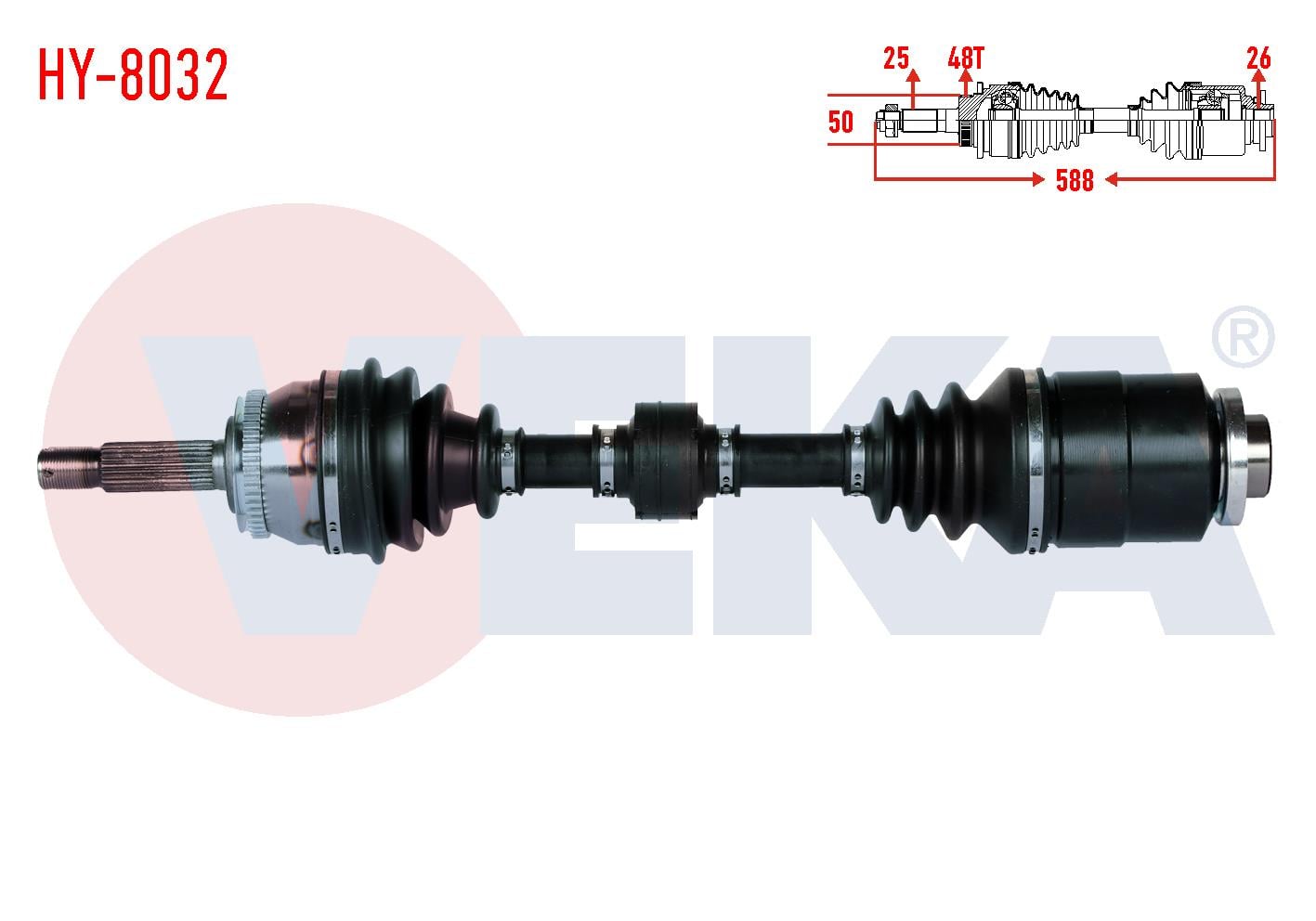 KOMPLE AKS SAG ON HYUNDAI ACCENT ERA 1.5 CRDI ABSLI 48 DIS UZUNLUK 588mm 2006-2012 / KIA RIO II (JB) 1.5 CRDI 2005-2011