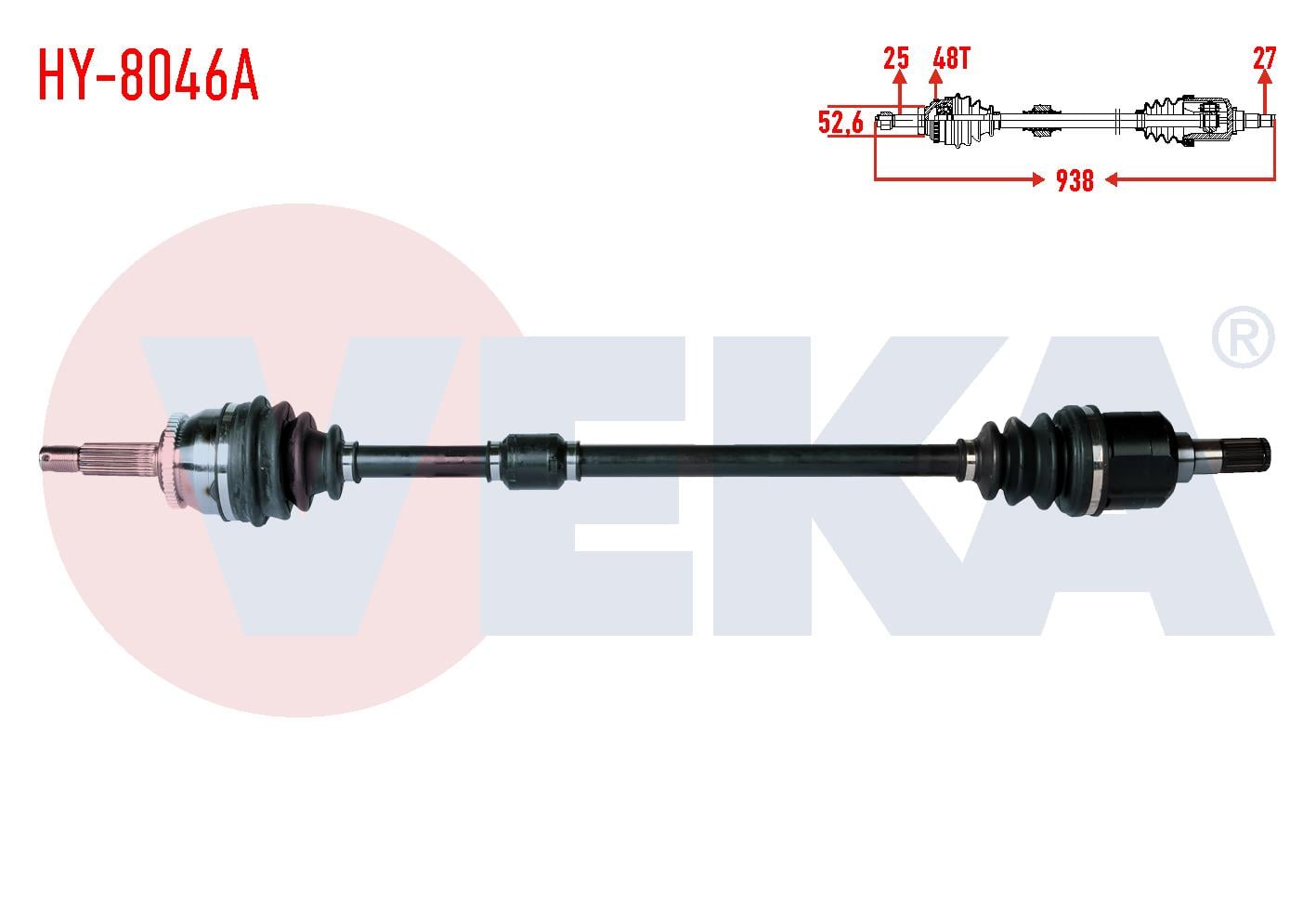 KOMPLE AKS SAG ON HYUNDAI I20 (PB, PBT) 1.4 CRDI M-T ABSLI 48 DIS UZUNLUK 938mm 2008-2015
