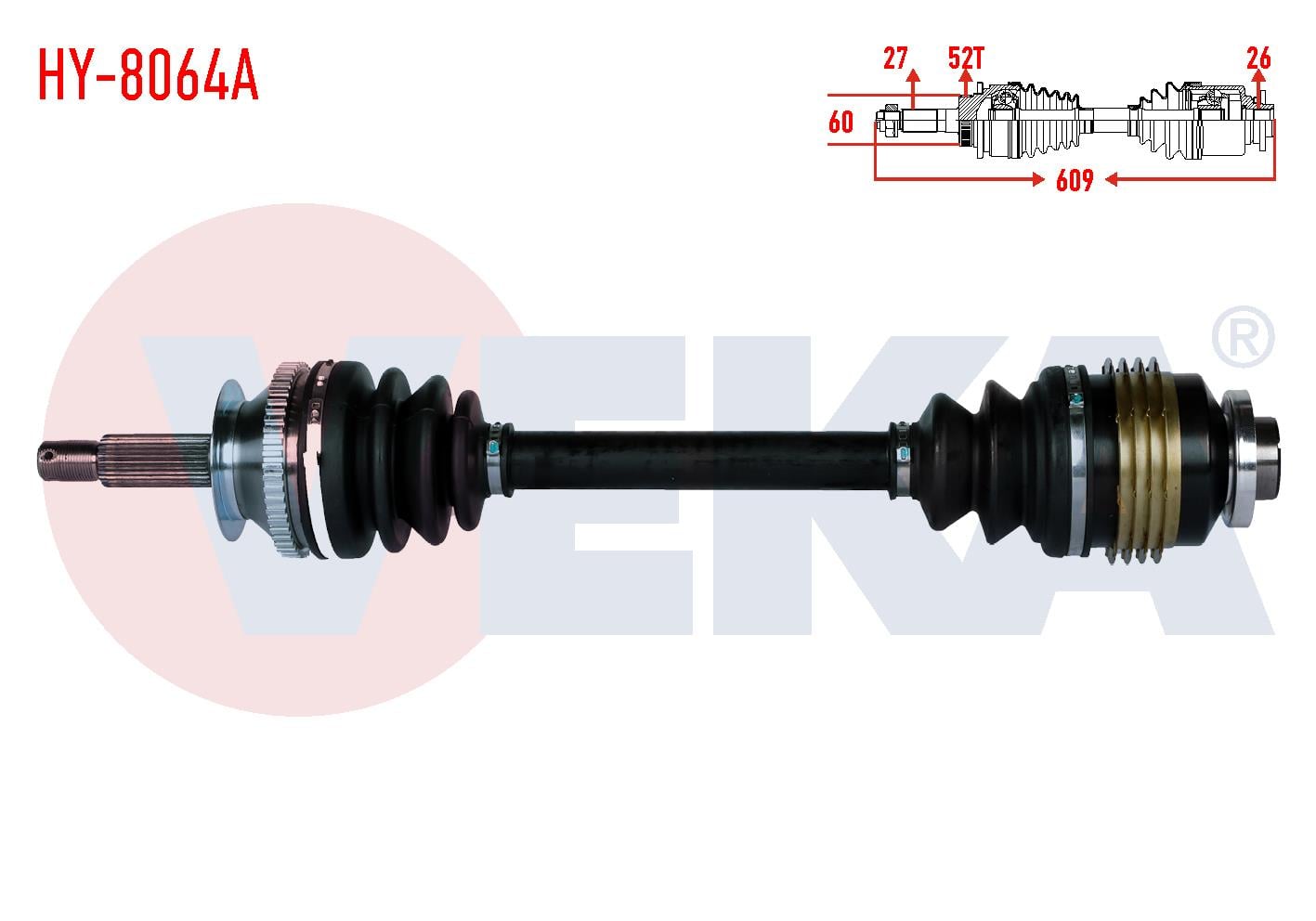 KOMPLE AKS SAG ON HYUNDAI SANTA FE (SM) 2.0 CRDI A-T 4X4 ABSLI 52 DIS UZUNLUK 609mm 2001-2006