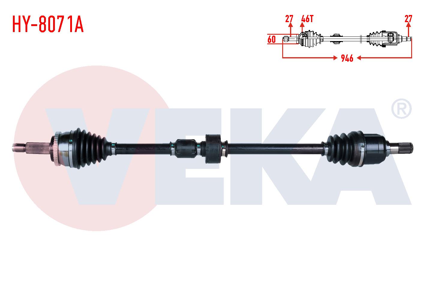 KOMPLE AKS SAG ON HYUNDAI I30 (FD) 1.6 CRDI A-T ABSLI 46 DIS UZUNLUK 946mm 2007-2011