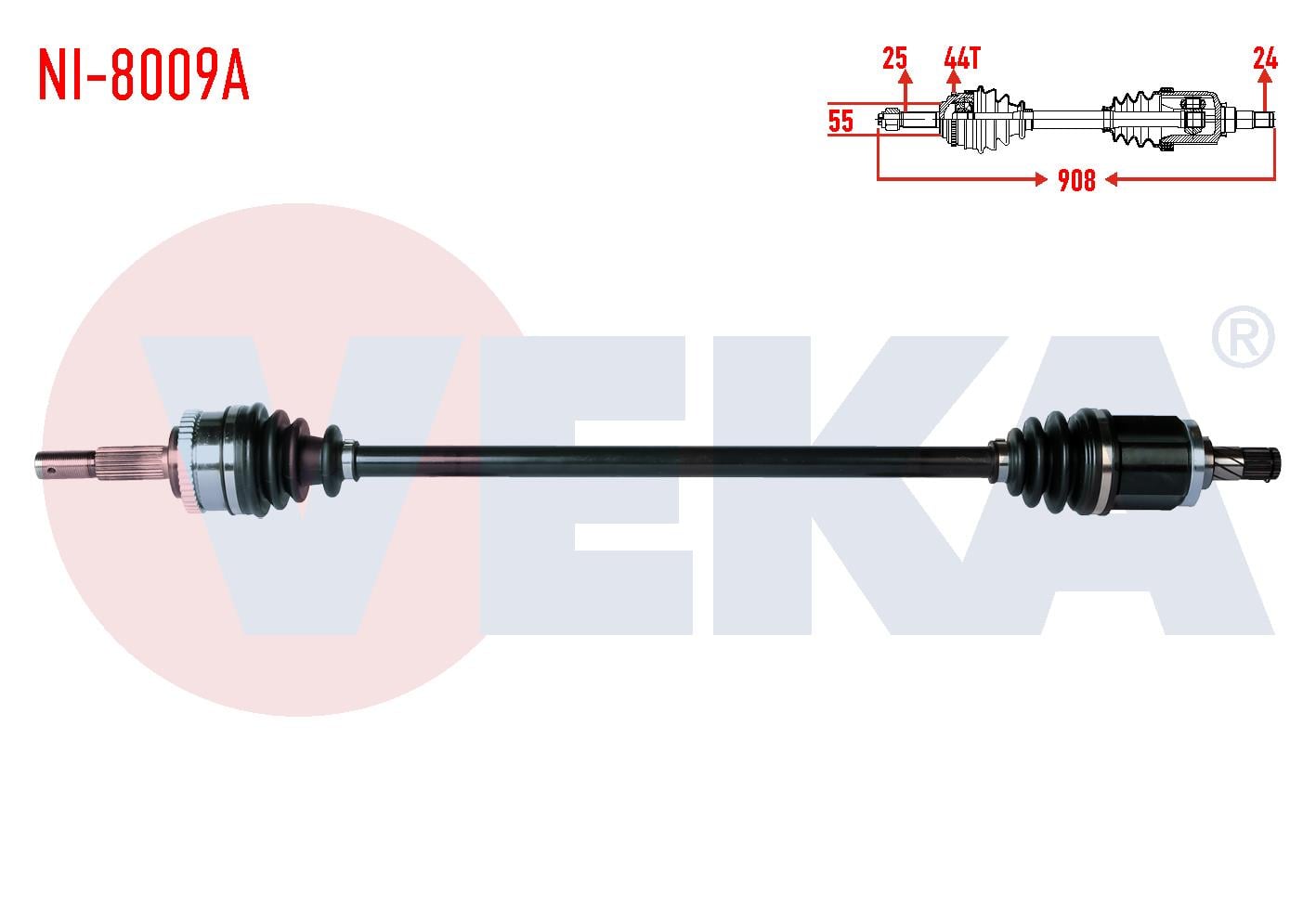 KOMPLE AKS SAG ON NISSAN ALMERA II (N16) 1.5i 16v A-T/M-T ABSLI 44 DIS UZUNLUK 908 mm 2000-2007