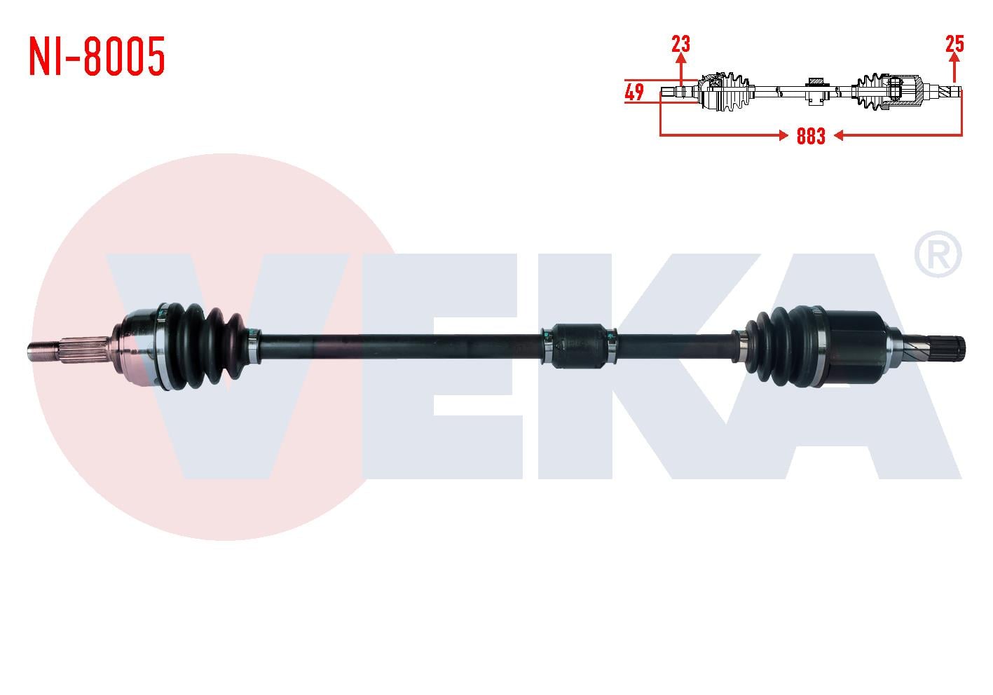 KOMPLE AKS SAG ON NISSAN MICRA (K12) 1.2i 16v A-T UZUNLUK 883mm 2003-2010
