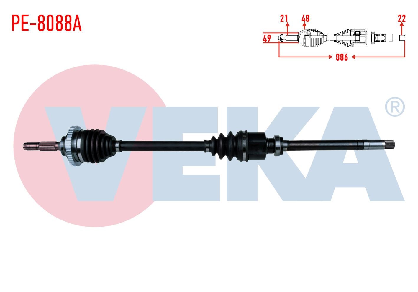 KOMPLE AKS SAG ON PEUGEOT 206+ 1.4 HDI ABSLI 48 DIS UZUNLUK 886 mm 2009-