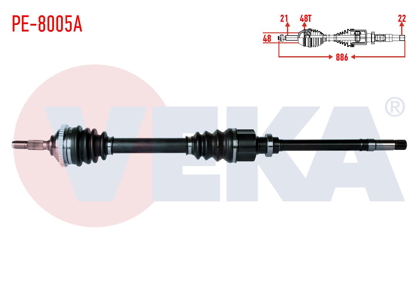 KOMPLE AKS SAG ON PEUGEOT 206 (2A/C) 1.4 HDI 90 HP ABSLI 48 DIS UZUNLUK 886mm 1998-2006