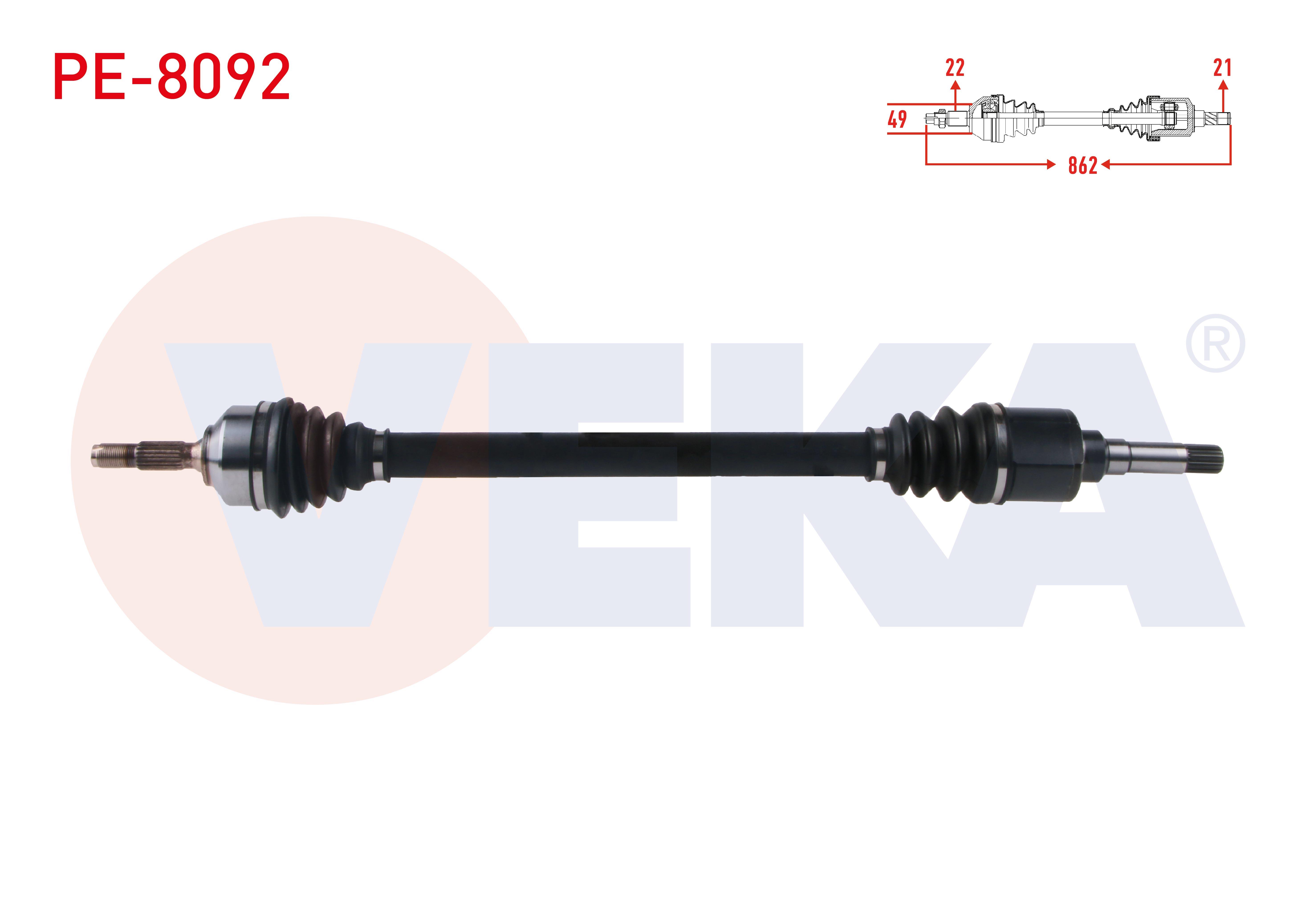 KOMPLE AKS SAG ON PEUGEOT 208 1.2 UZUNLUK 862 mm 2012-