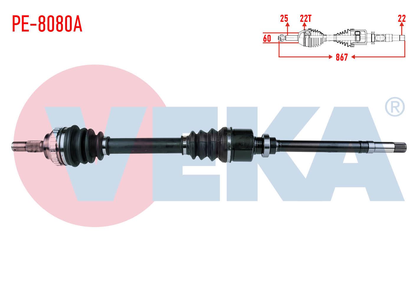 KOMPLE AKS SAG ON PEUGEOT PARTNER (5,5F) 1.4i ABSLI 29 DIS UZUNLUK 867mm 1996-2008