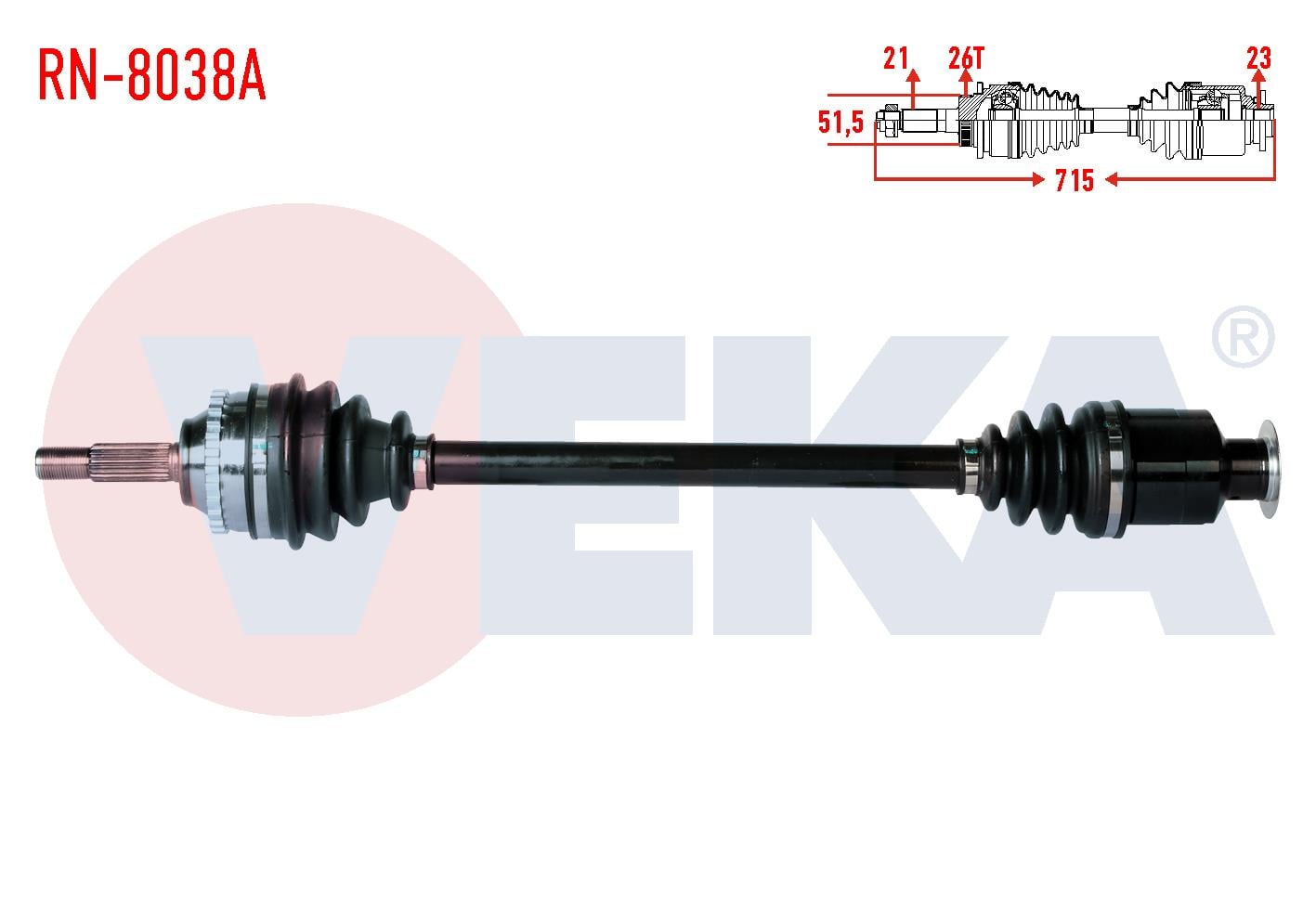 KOMPLE AKS SAG ON RENAULT CLIO II (BB0/1/2,CB0/1/2) 1.4i 16v ABSLI 26 DIS UZUNLUK 715 mm 1998-2005