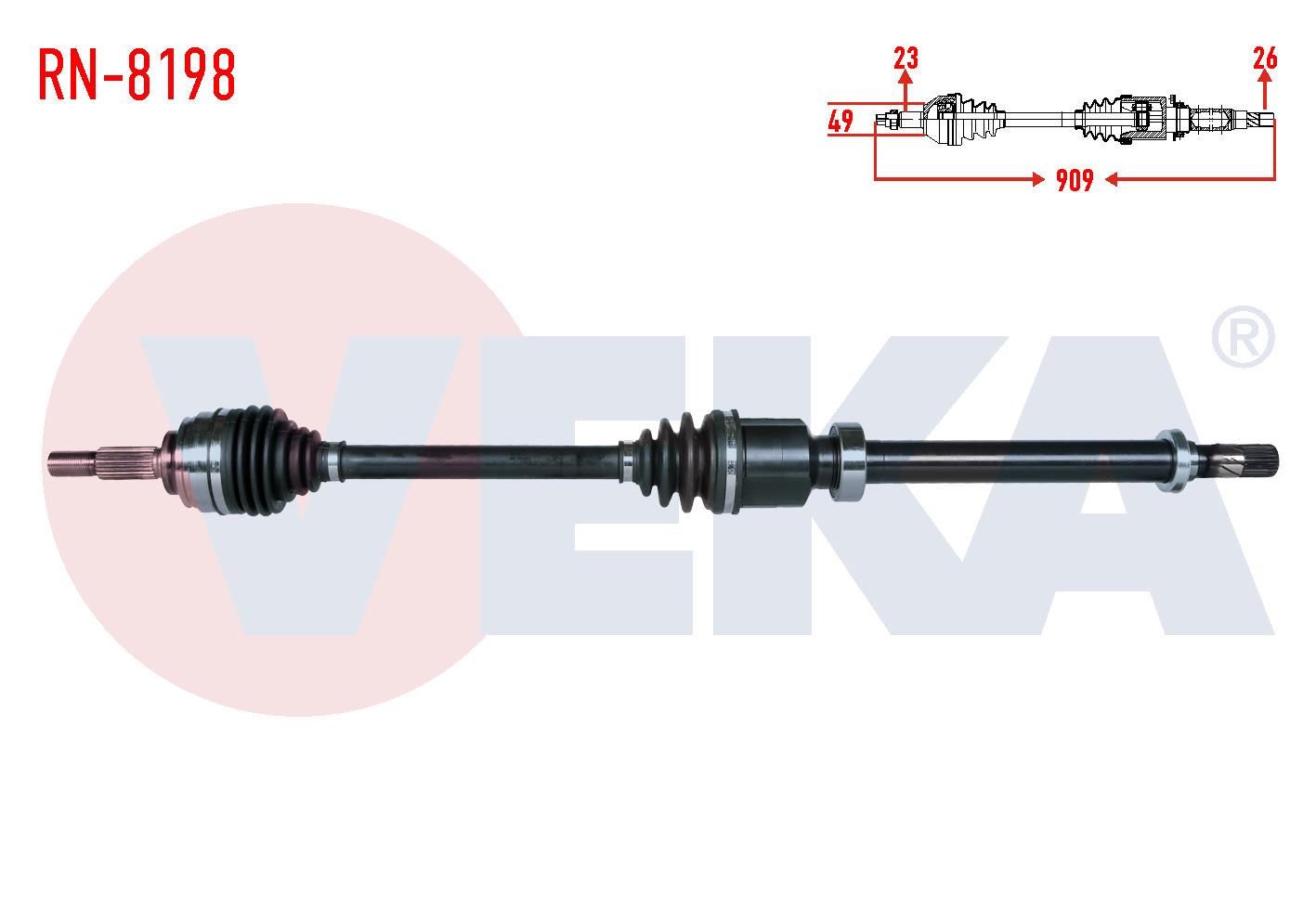 KOMPLE AKS SAG ON RENAULT CLIO IV 0.9 TCE UZUNLUK 909mm 2012-