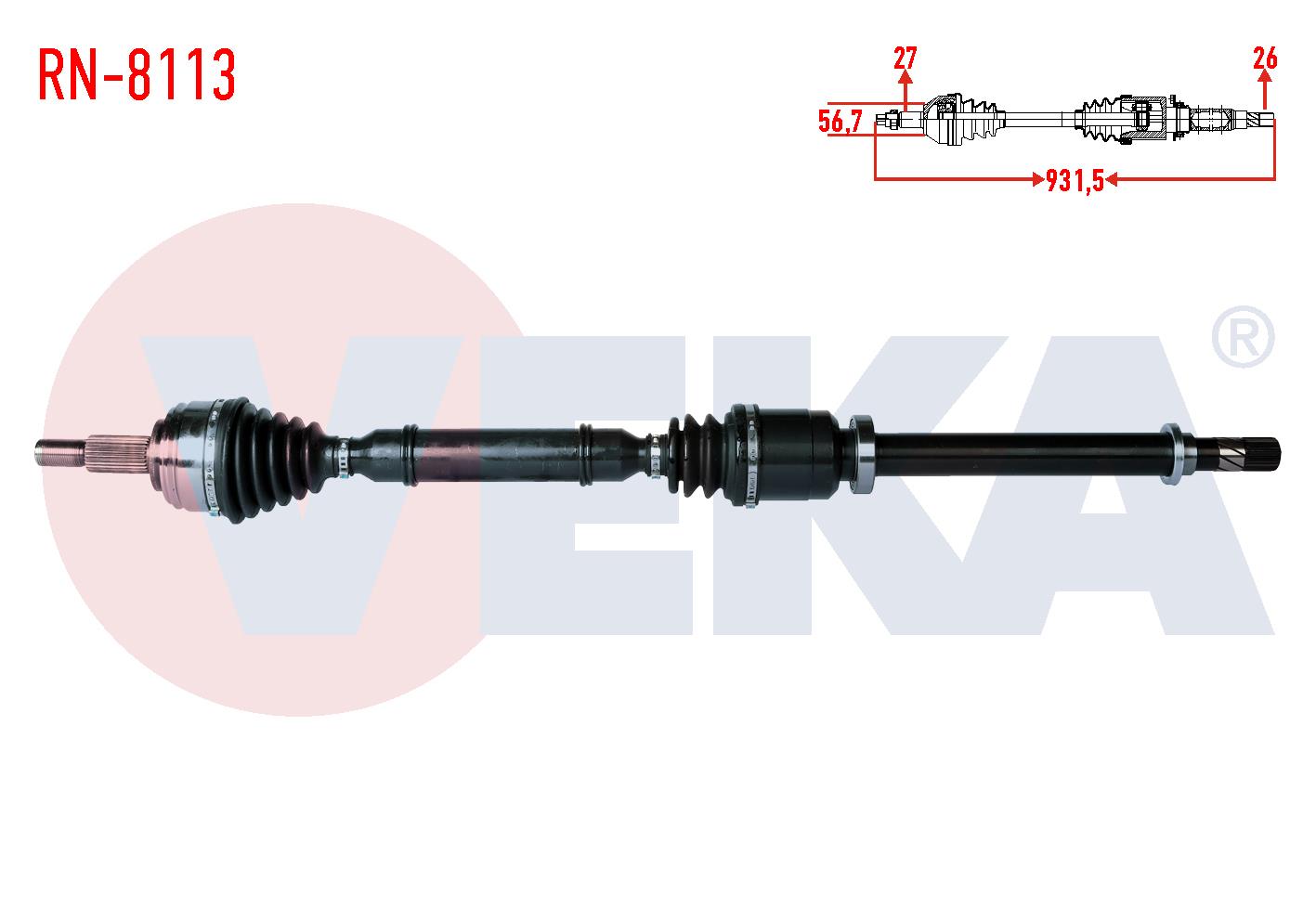 KOMPLE AKS SAG ON RENAULT LAGUNA III(BG0/1) 1.5 DCI 5 VITES M-T JR5 SANZIMAN UZUNLUK 931,5mm 2007-