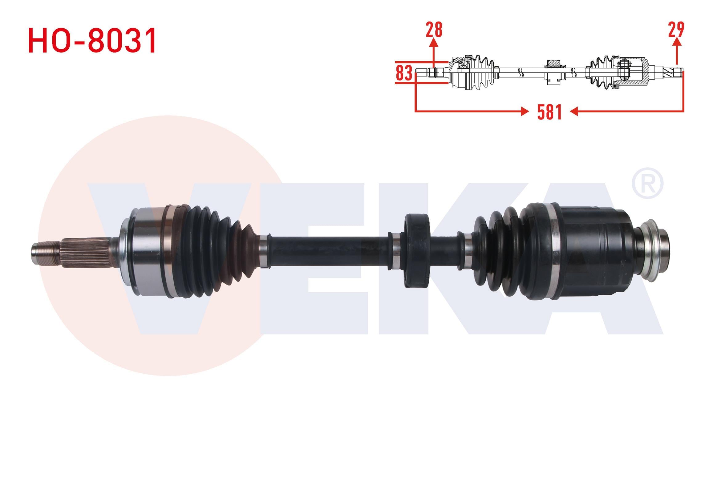 KOMPLE AKS SAG ON UZUNLUK 581mm HONDA CIVIC IX (FC5) 1.6 i-DTEC M-T 2013-2016 / CIVIC X(FC8) 1.6 i-DTEC M-T 2017-2021