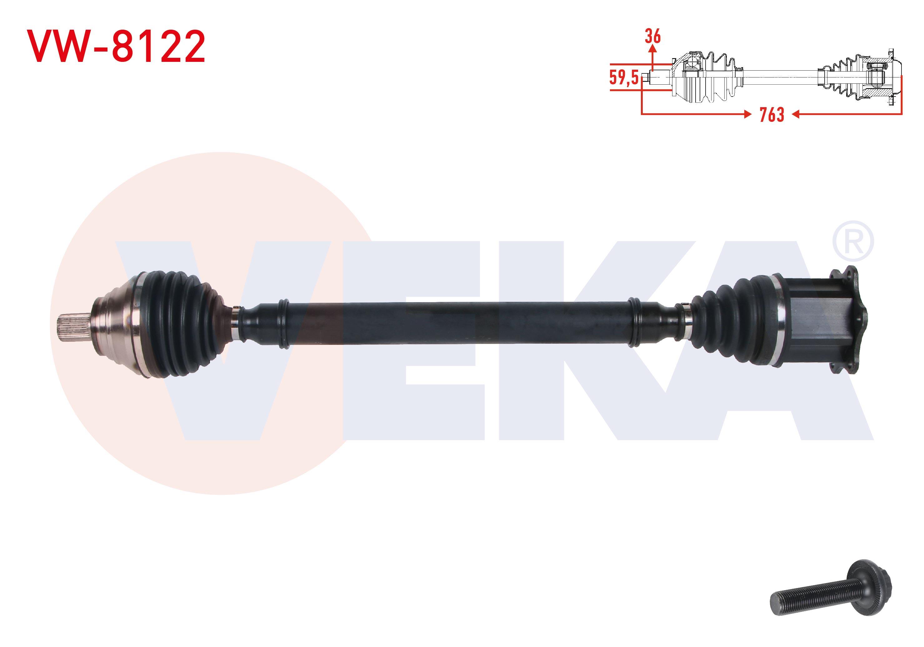 KOMPLE AKS SAG ON UZUNLUK 763mm VW GOLF VII (5G1) 2.0 TDI A-T DSG 13-/ PASSAT (362) 2.0 TDI A-T 10-14/ CADDY IV (SAA) 2.0 TDI A-T 15-/ CC B7 (358) 2.0 TDI A-T 12-16 /AUDI A3 (8V1) 2.0 TDI A-T 12-16