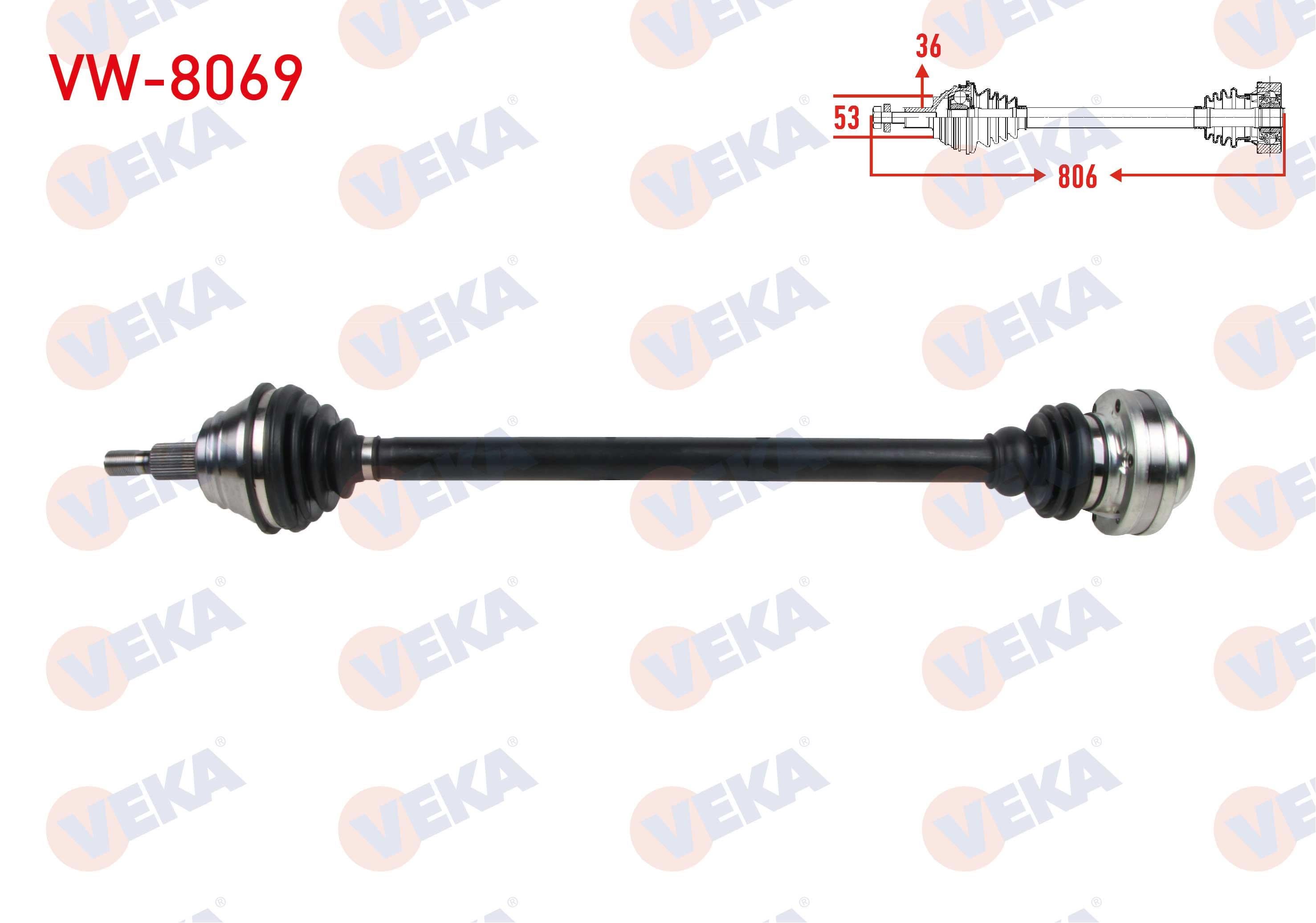 KOMPLE AKS SAG ON UZUNLUK 806mm VW GOLF IV (1J1) 1.9 TDI 97-05/ BORA (1J2) 1.9 TDI 98-05/ AUDI A3 (8L1) 1.8 T - 1.9 TDI 96-03/ SEAT LEON (1M1) 1.9 TDI 99-06/ SKODA OCTAVIA (1U2) 1.9 TDI 96-04