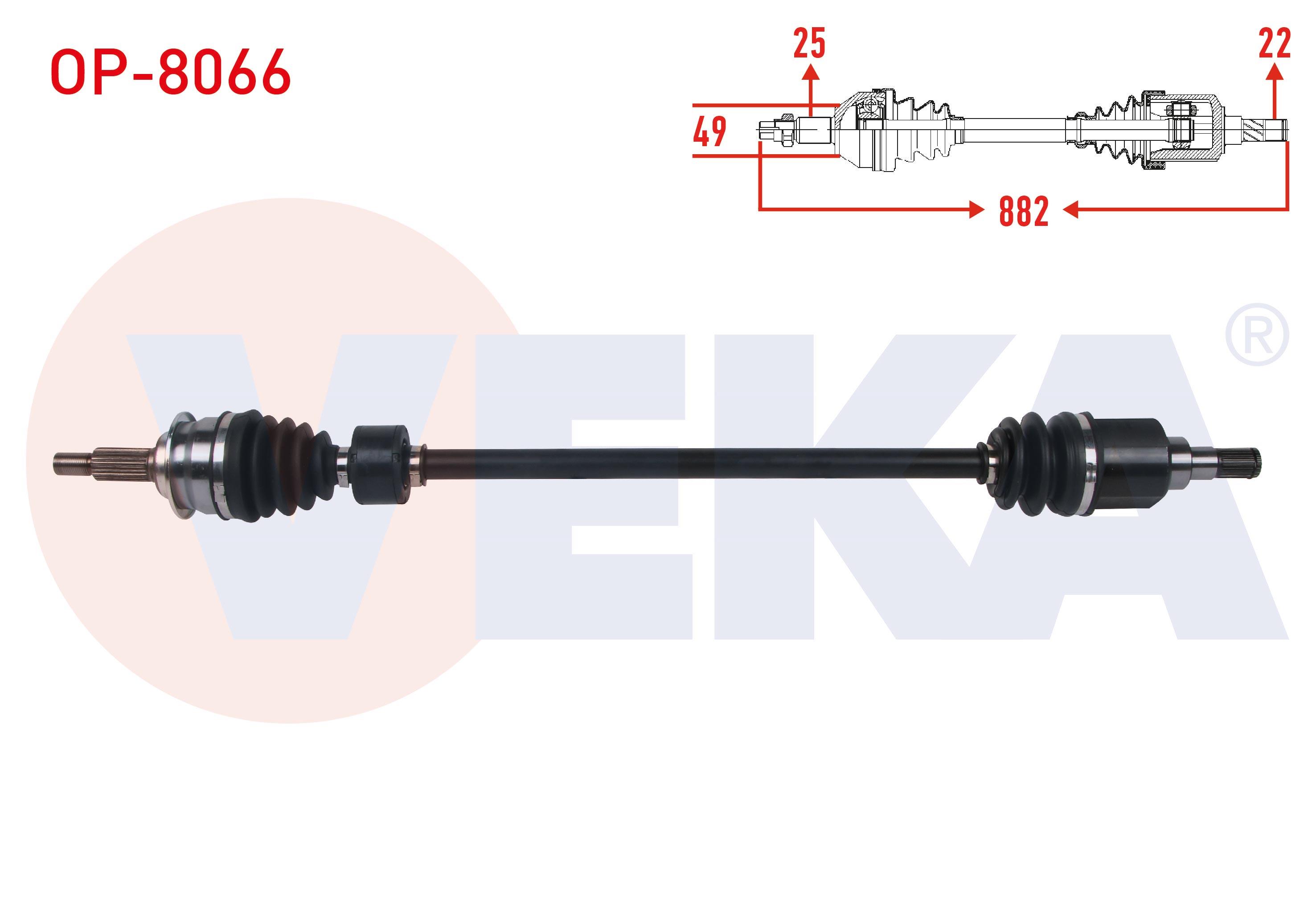 KOMPLE AKS SAG ON UZUNLUK 882mm OPEL AGILA B 1.2 M-T 2007- / SUZUKI SPLASH 1.2 M-T 2008-