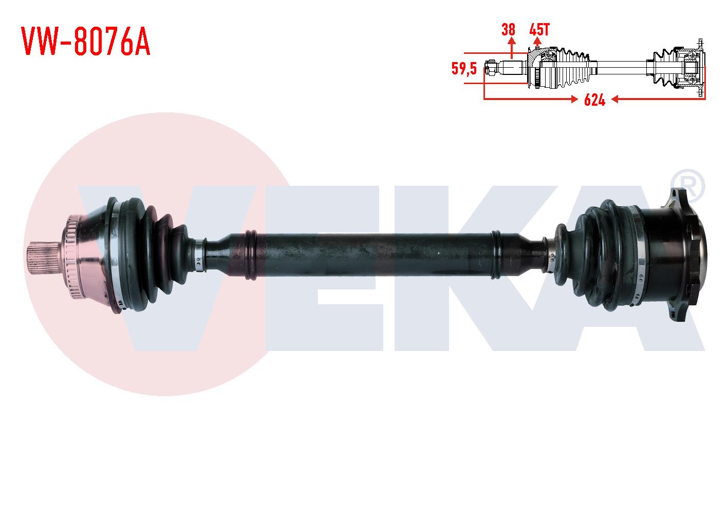 KOMPLE AKS SAG ON VOLKSWAGEN PASSAT (3B3) 2.5 TDI ABSLI 45 DIS M-T UZUNLUK 624mm 2000-2005