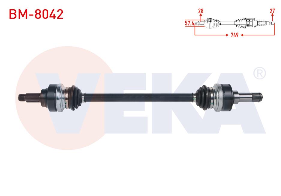 KOMPLE AKS SOL ARKA UZUNLUK 749mm BMW 116i - 118i (F20,F21) 2010- / 316i - 320i (F30) 2011-