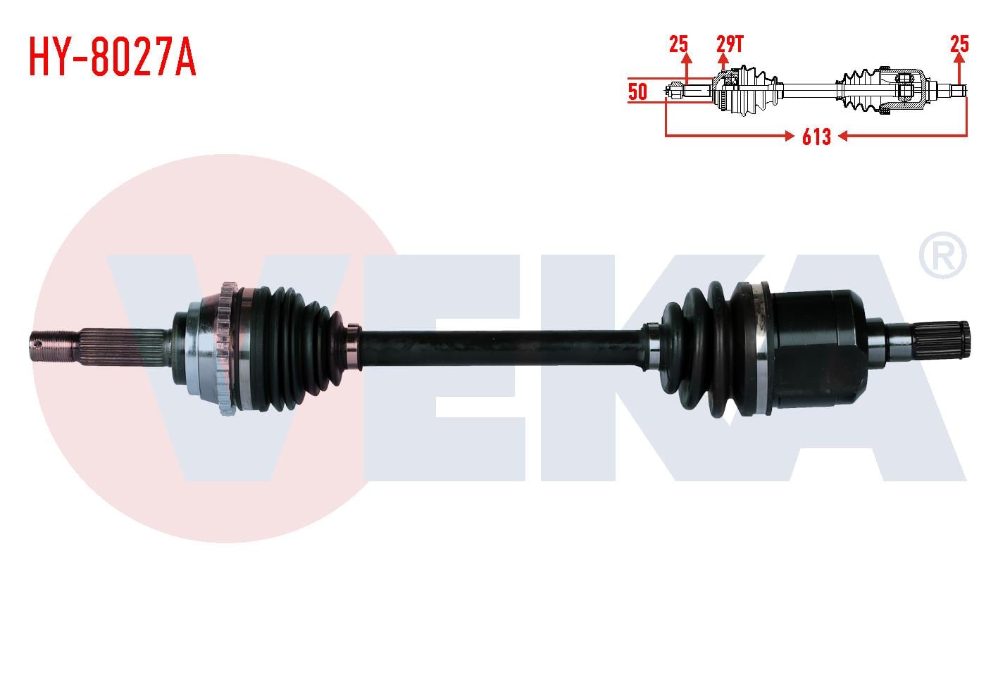 KOMPLE AKS SOL ON ABSLI 29 DIS UZUNLUK 613mm HYUNDAI ACCENT ADMIRE 1.3 - 1.5 - 1.6 2003-2006/ ACCENT MILENIUM 1.3 - 1.5 - 1.6 2000-2003