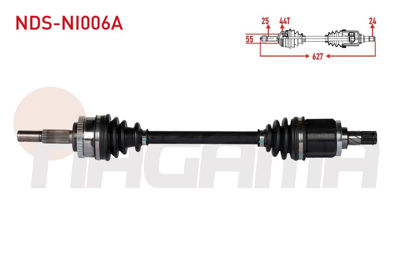 KOMPLE AKS SOL ON ABSLI 44 DIS UZUNLUK 627mm NISSAN ALMERA II (N16) 1.5i 16v A-T/M-T 2000-2007