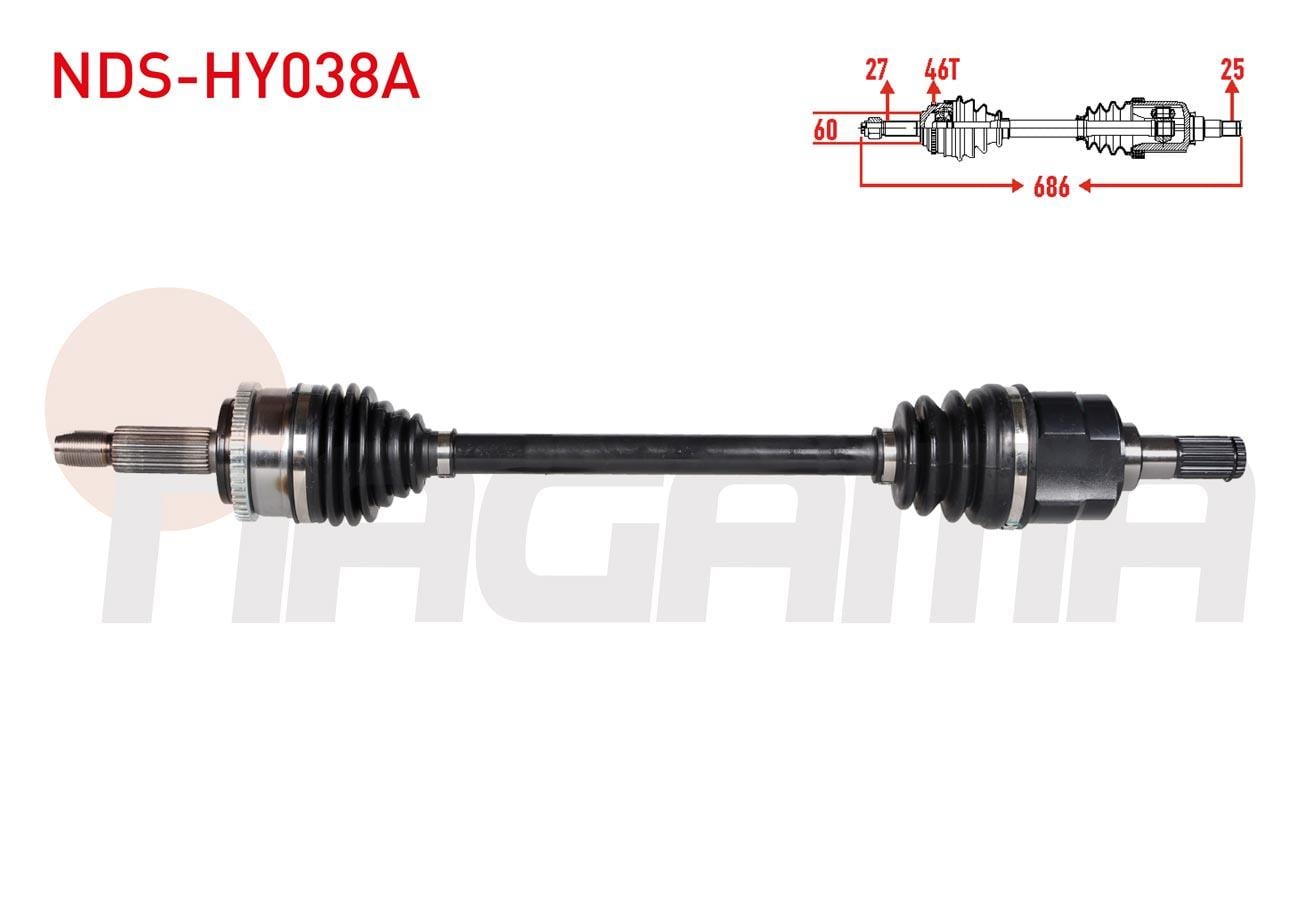 KOMPLE AKS SOL ON ABSLI 46 DIS UZUNLUK 686mm HYUNDAI ELANTRA 1.6 CVVT M-T 6 ILERI 2011-2015
