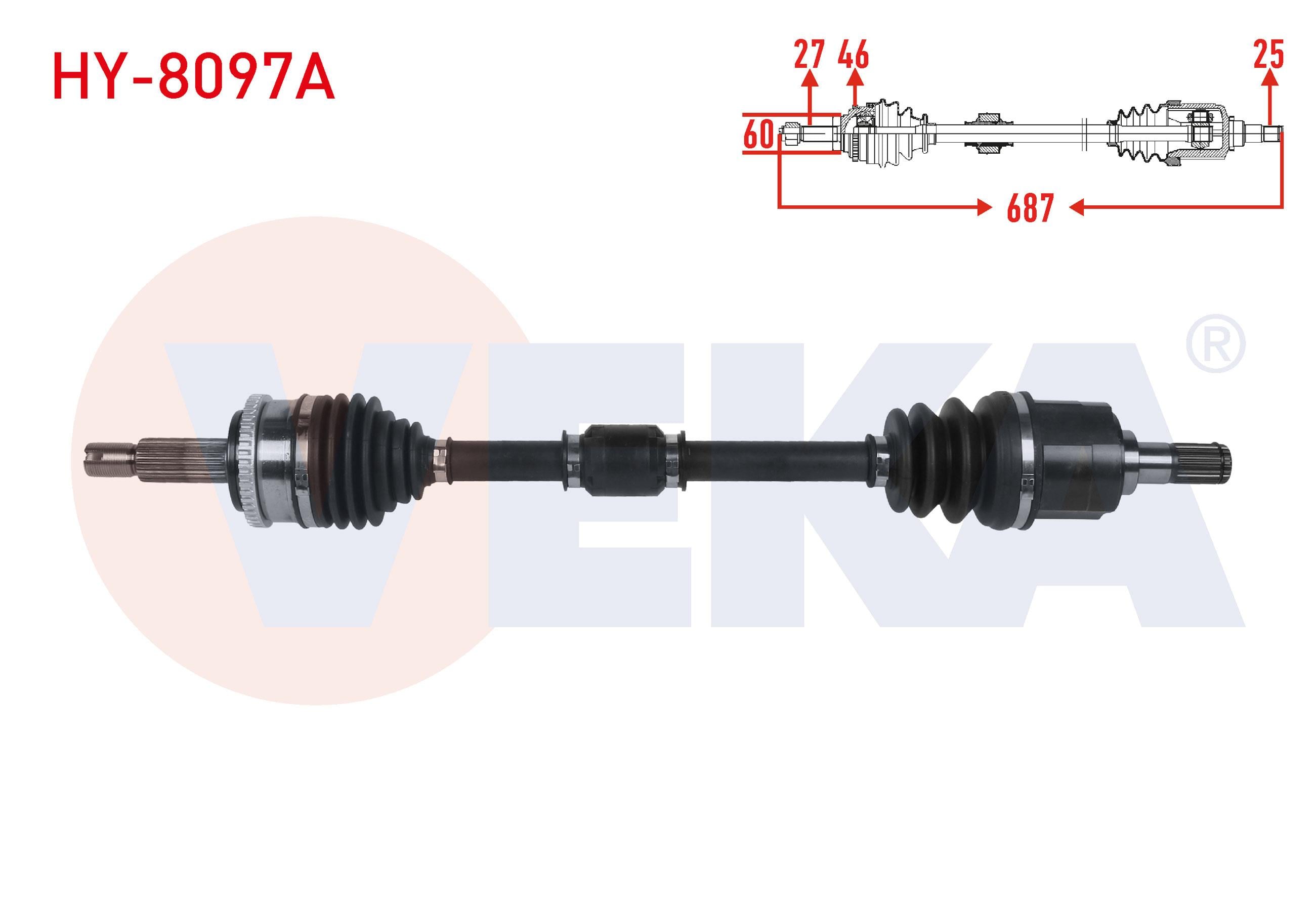 KOMPLE AKS SOL ON ABSLI 46 DIS UZUNLUK 687mm HYUNDAI I30 (GD) 1.4 MPI - 1.6 GDI 6 M-T 2011-2017/ KIA CERATO III 1.6 CVVT M-T 2016-