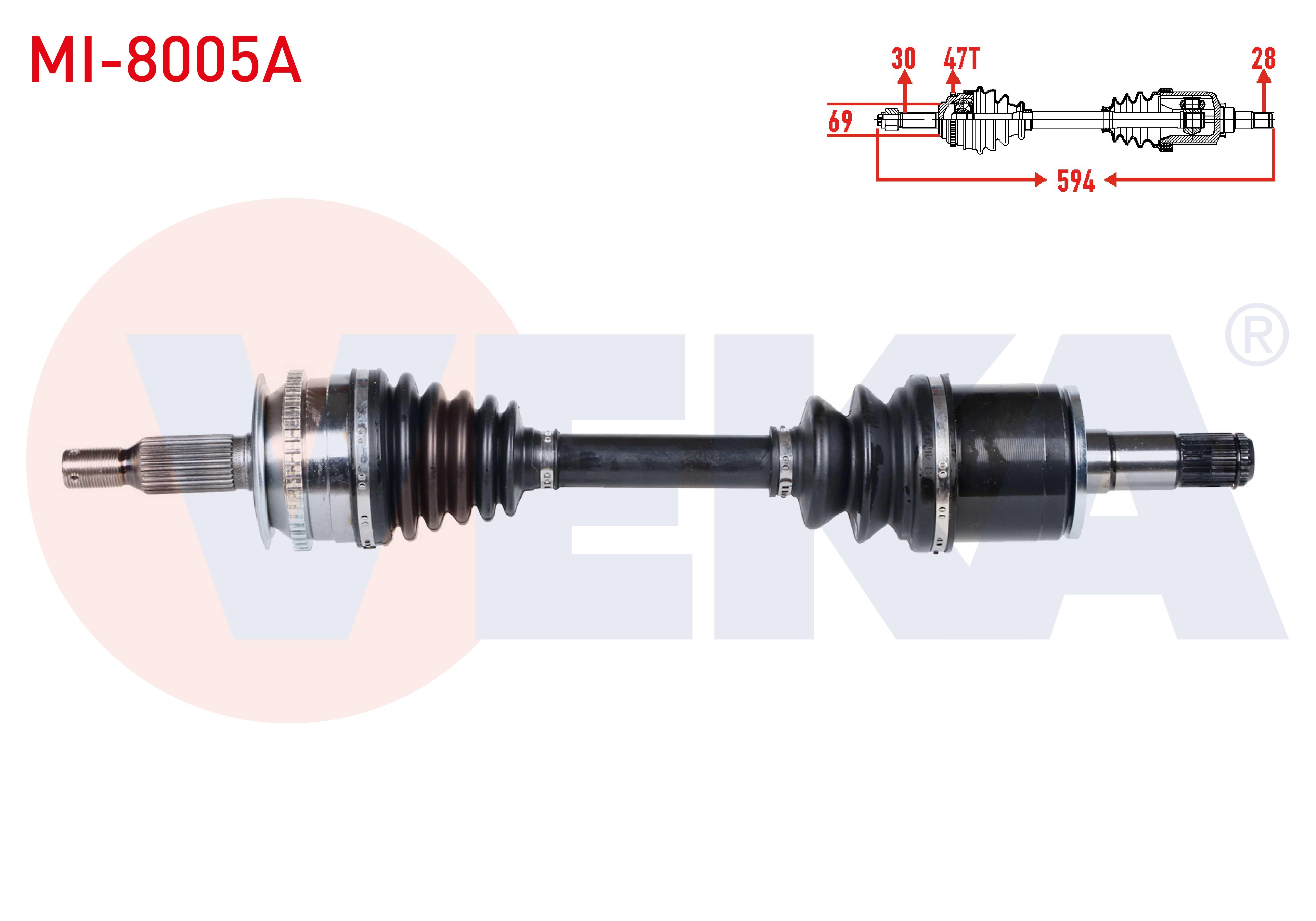 KOMPLE AKS SOL ON ABSLI 47 DIS UZUNLUK 594mm MITSUBISHI L200(KA_T, KB_T) 2.5 DI-D 4X4 07-15/L200(KJ_,KK_,KL_)2.4 DI-D 4X4 15-/L200(KJ_, KK_, KL_)2.2 DI-D 4X4 19-/FIAT FULLBACK(502_, 503_)2.4 D 4x4 16-