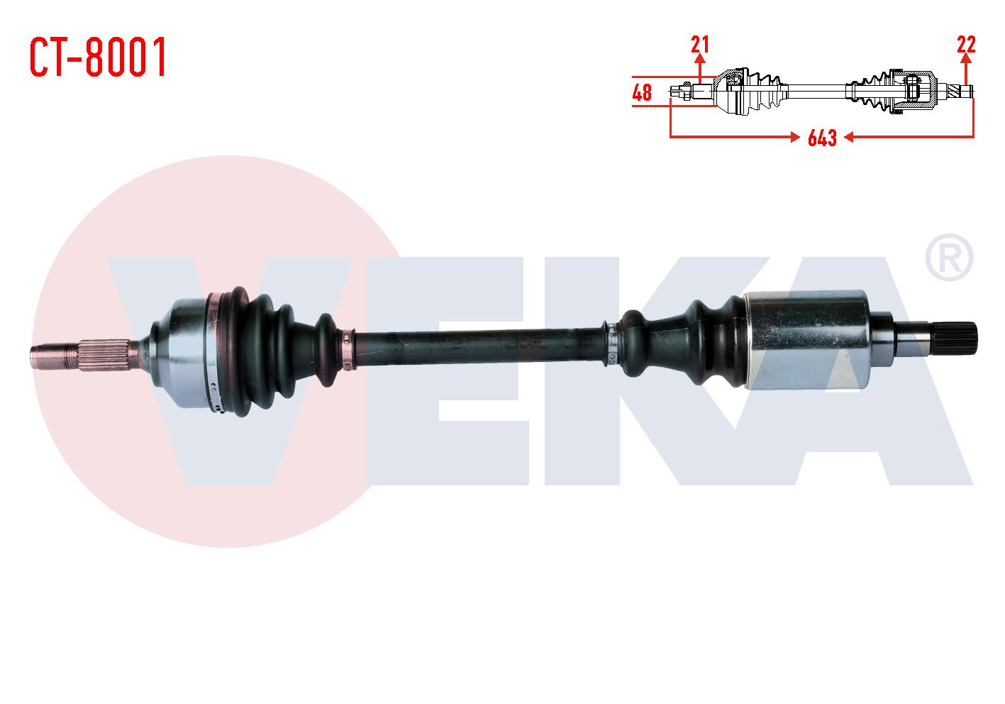 KOMPLE AKS SOL ON CITROEN C2 (JM) 1.4 YAYLI TIP UZUNLUK 643mm 2003-2009