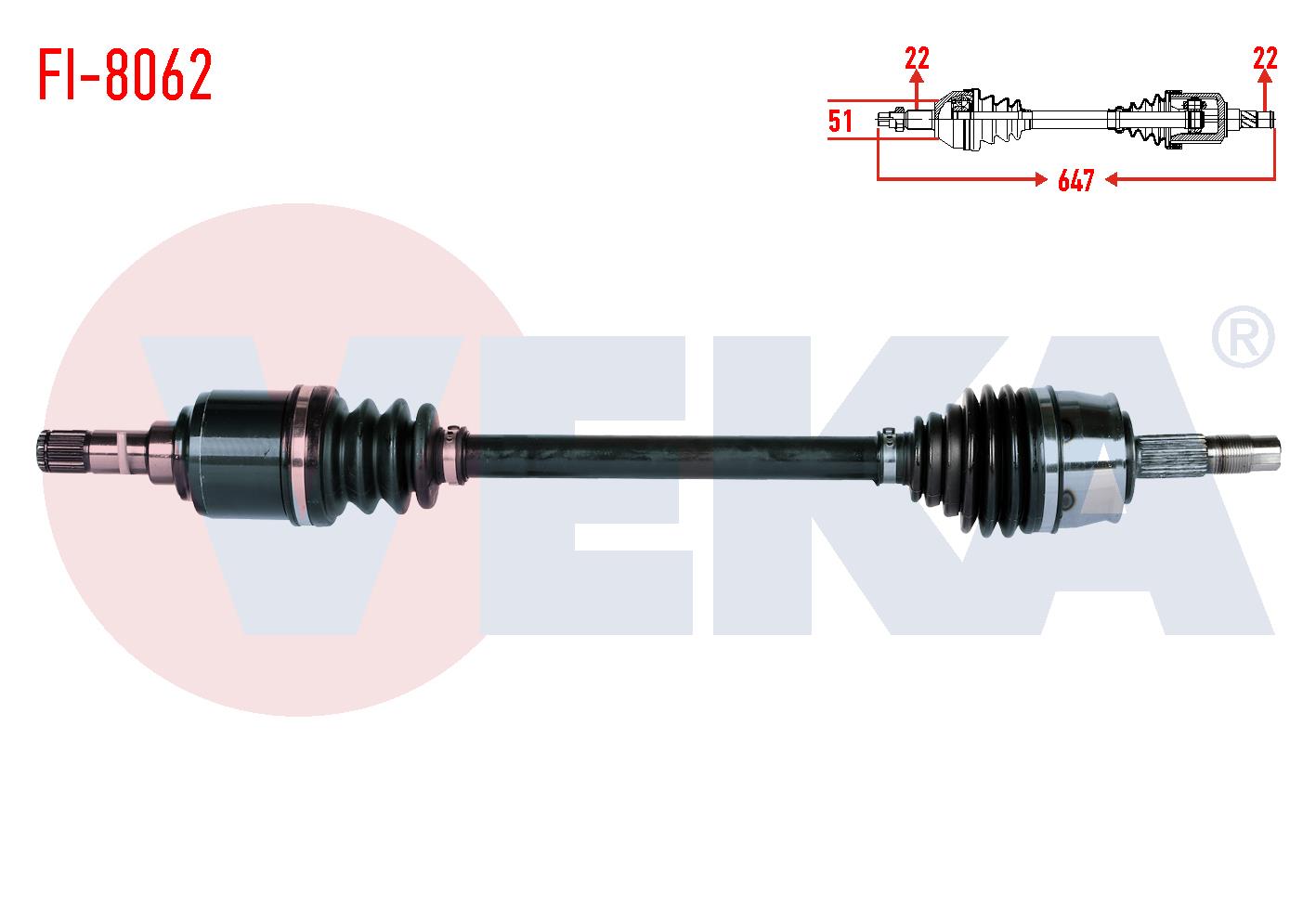 KOMPLE AKS SOL ON FIAT GRANDE PUNTO (199) 1.2 MPI M-T UZUNLUK 647mm 2005-2012