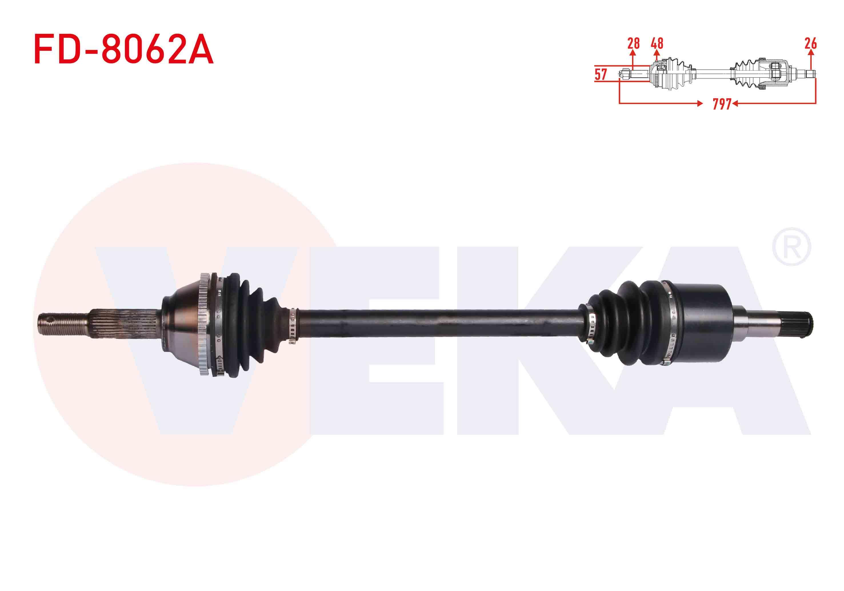 KOMPLE AKS SOL ON FORD TRANSIT (V184) 2.0 TDCI (ONDEN CEKIS) ABSLI 48 DIS UZUNLUK 797 mm 2000-2006