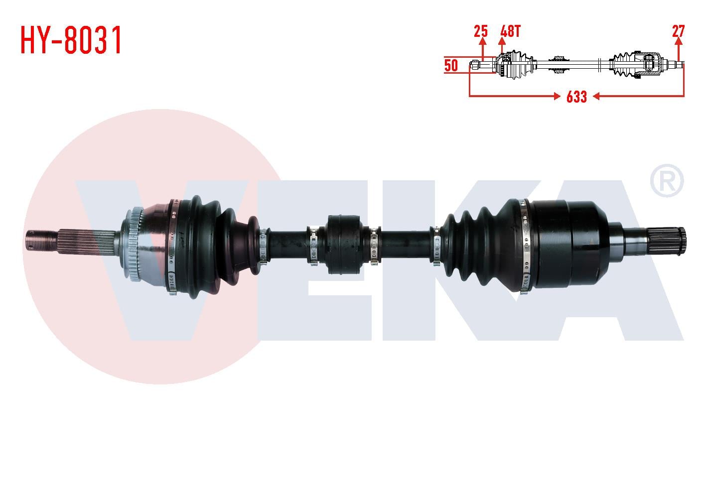 KOMPLE AKS SOL ON HYUNDAI ACCENT ERA 1.5 CRDI ABSLI 48 DIS UZUNLUK 633mm 2006-2012 / KIA RIO II (JB) 1.5 CRDI 2005-2011