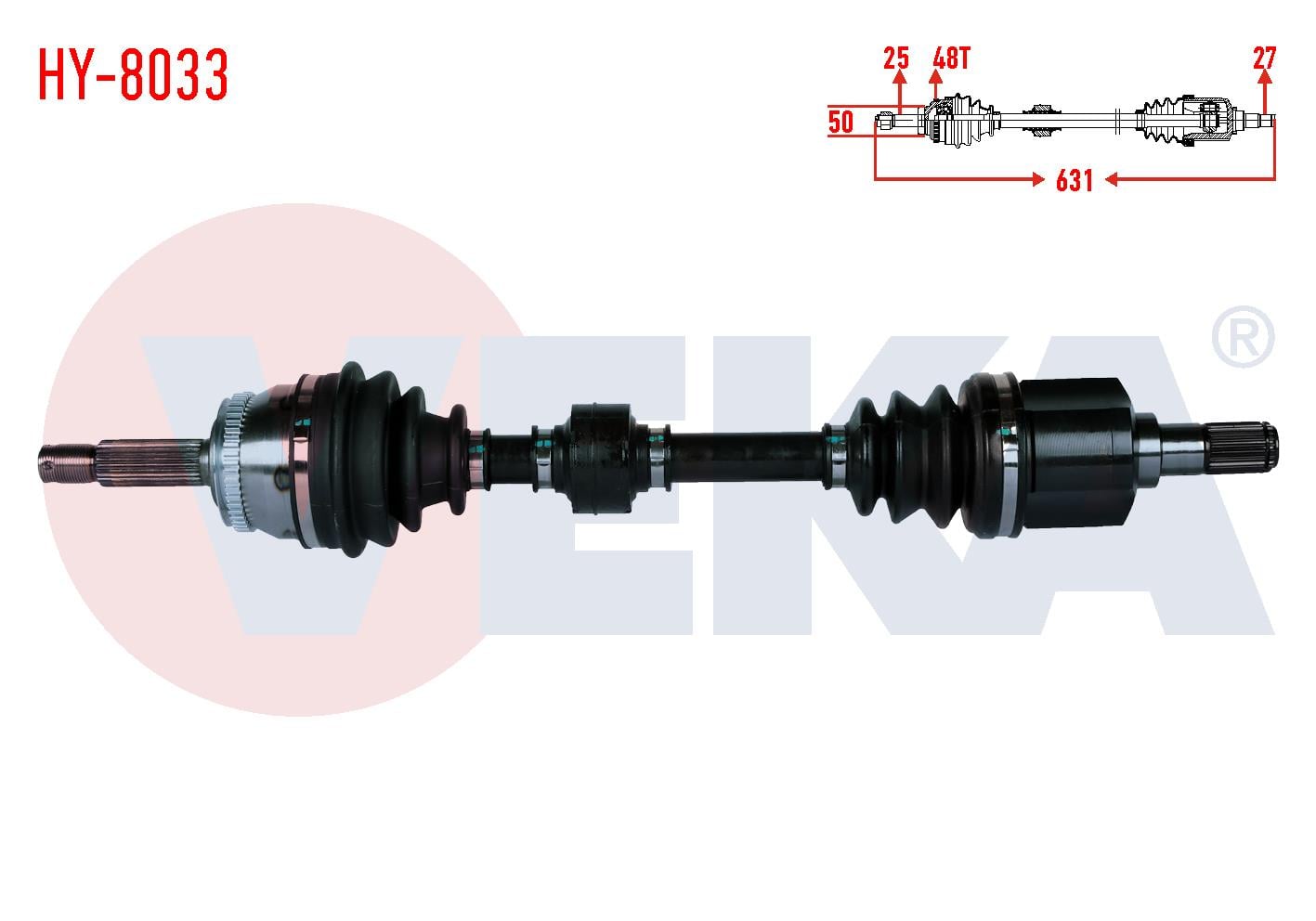KOMPLE AKS SOL ON HYUNDAI GETZ (TB) 1.5 CRDI ABSLI 48 DIS UZUNLUK 631mm 2002-2008